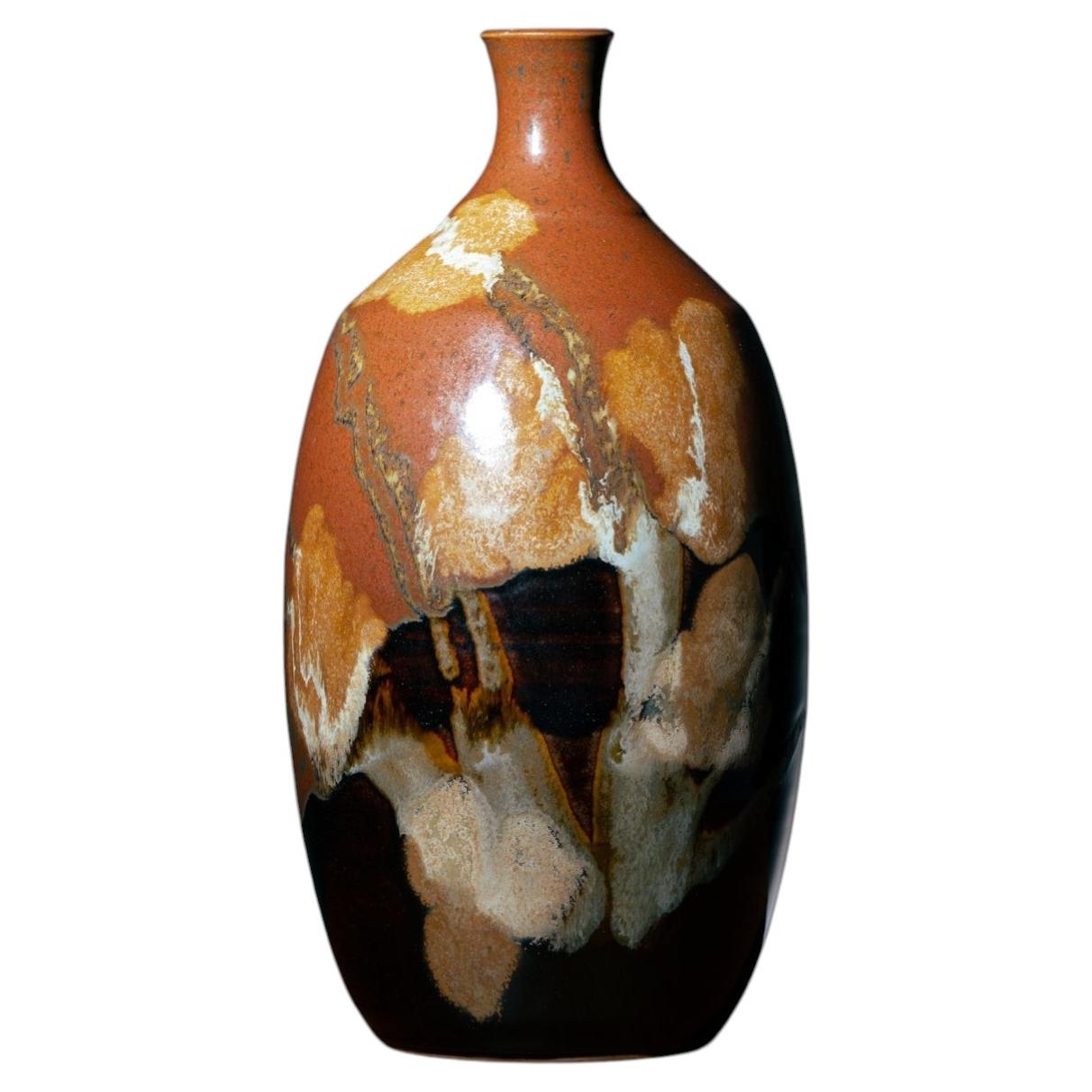 Lovely bottle vase in earthy tones. Midcentury modern glazed ceramics, 1980s