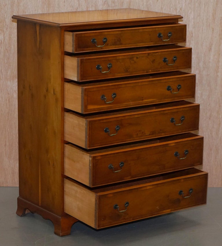 Lovely Bradley Furniture Burr Yew Wood Large Chest of Six Drawers at