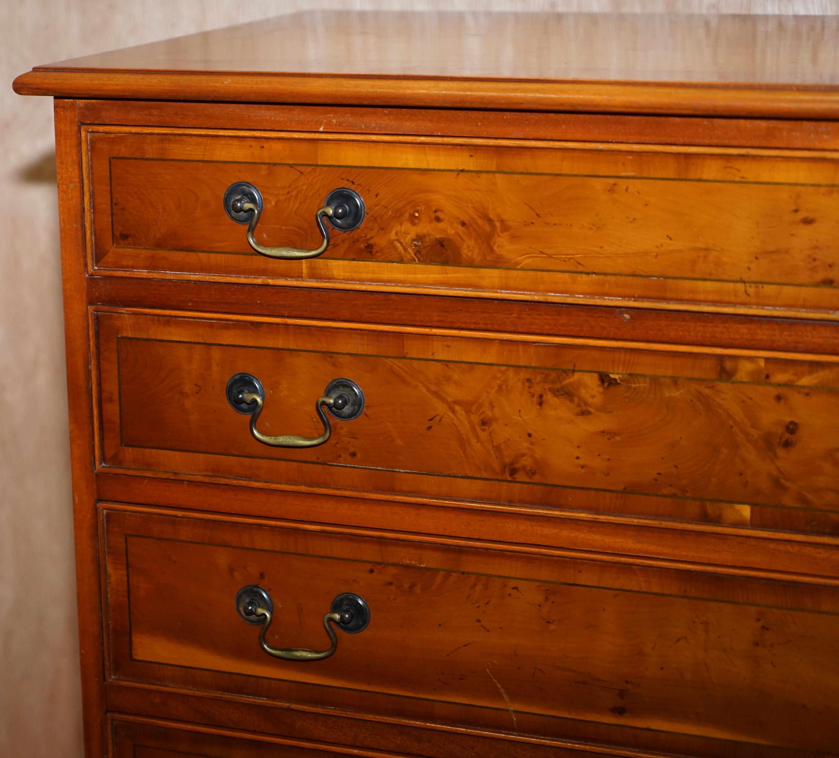 English Lovely Bradley Furniture Burr Yew Wood Large Chest of Six Drawers