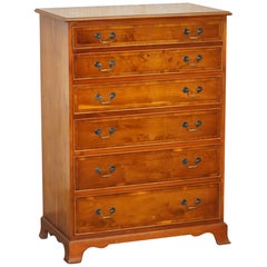 Lovely Bradley Furniture Burr Yew Wood Large Chest of Six Drawers