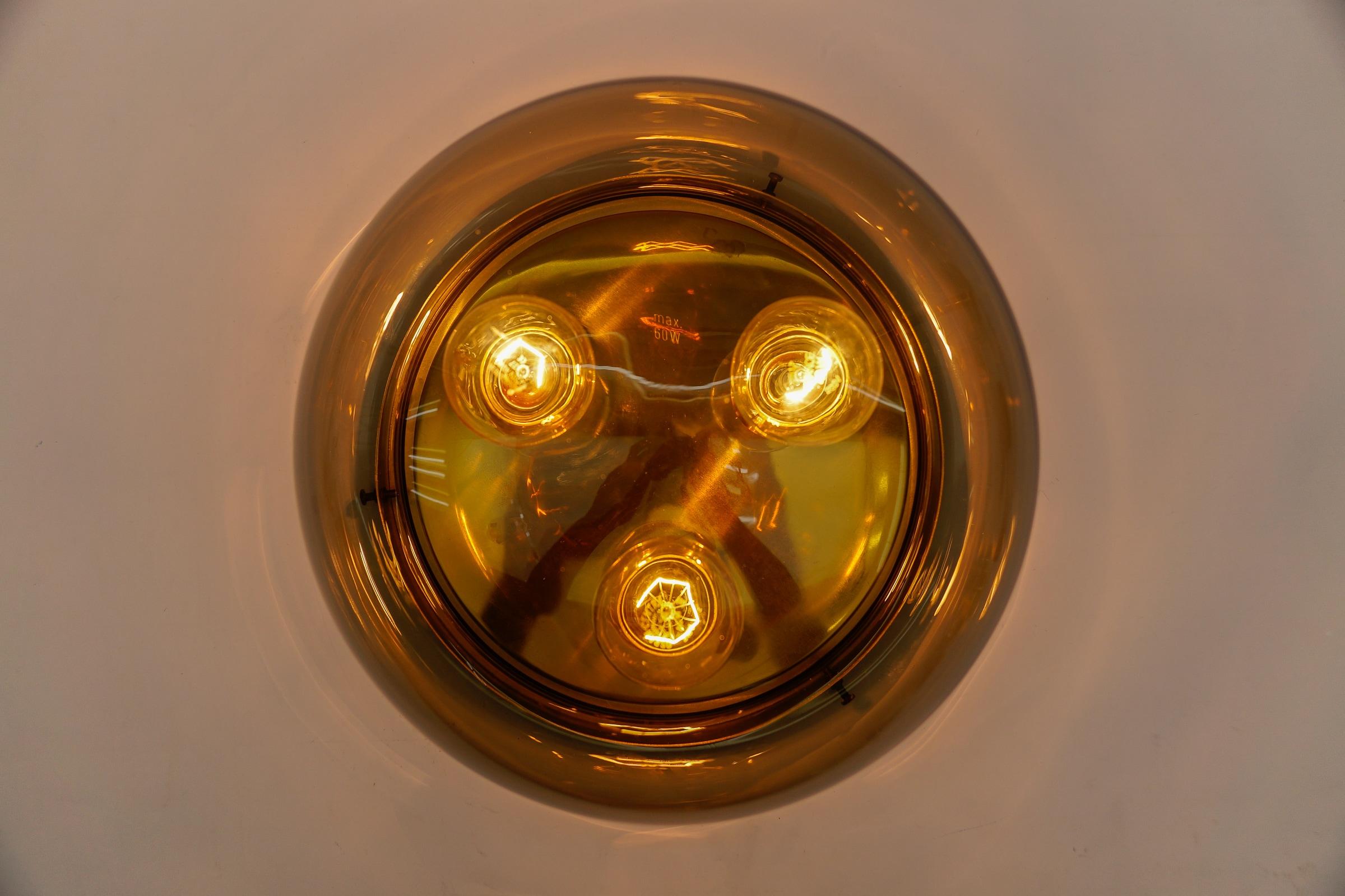 Lovely Brass and Smoked Glass Flush Mount, Germany 1960s For Sale 4