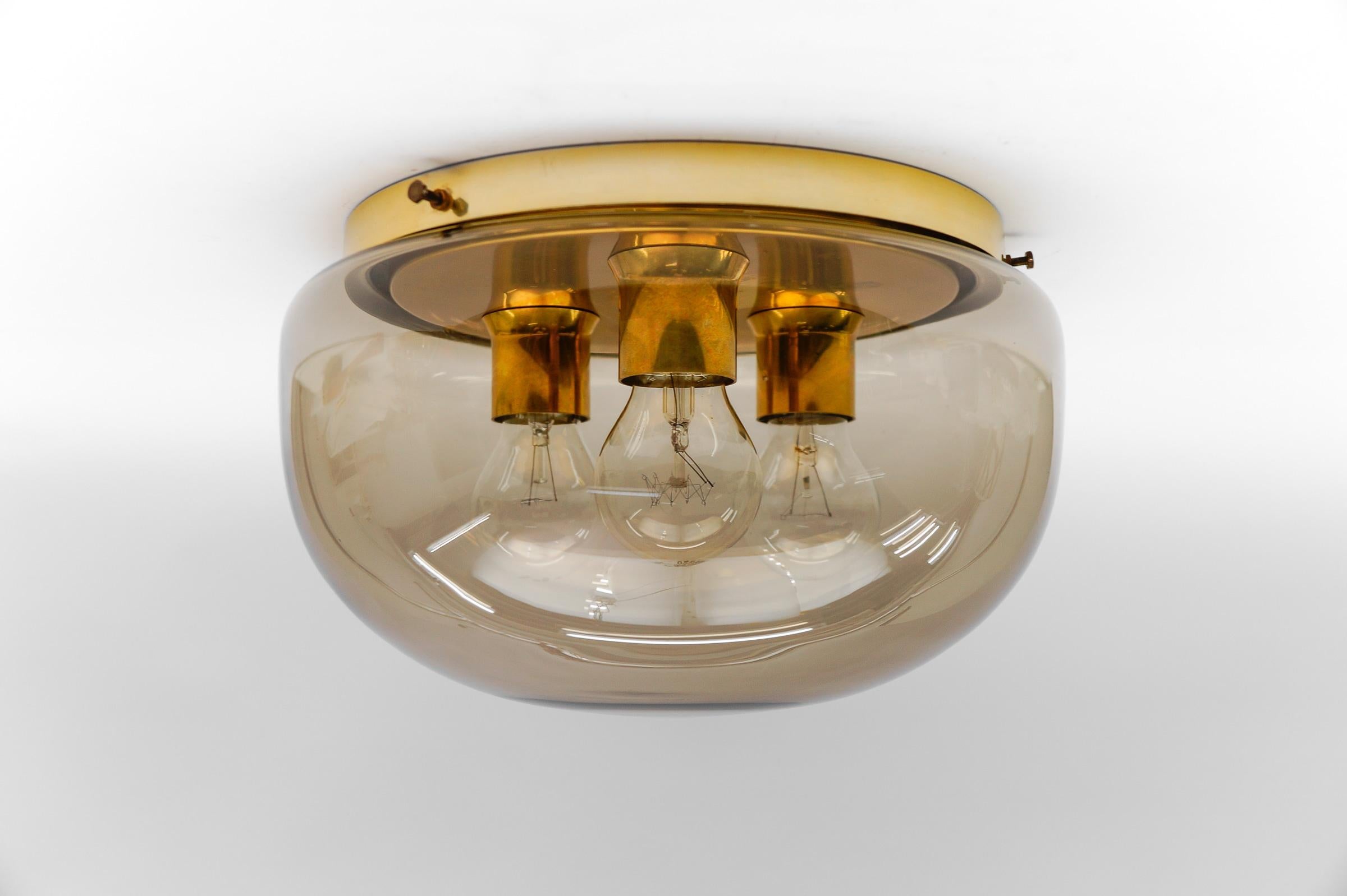 Lovely Brass and Smoked Glass Flush Mount, Germany 1960s In Good Condition For Sale In Nürnberg, Bayern