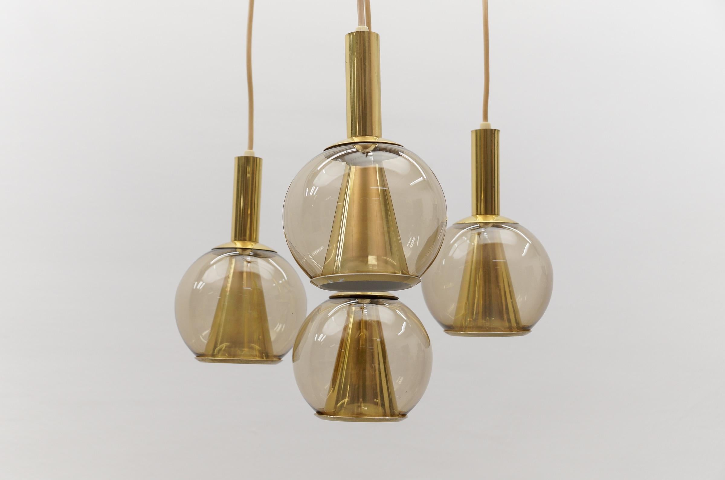 Metal Lovely Brass and Smoked Glass Mid-Century Modern Cascading Lamp, 1960s Germany For Sale