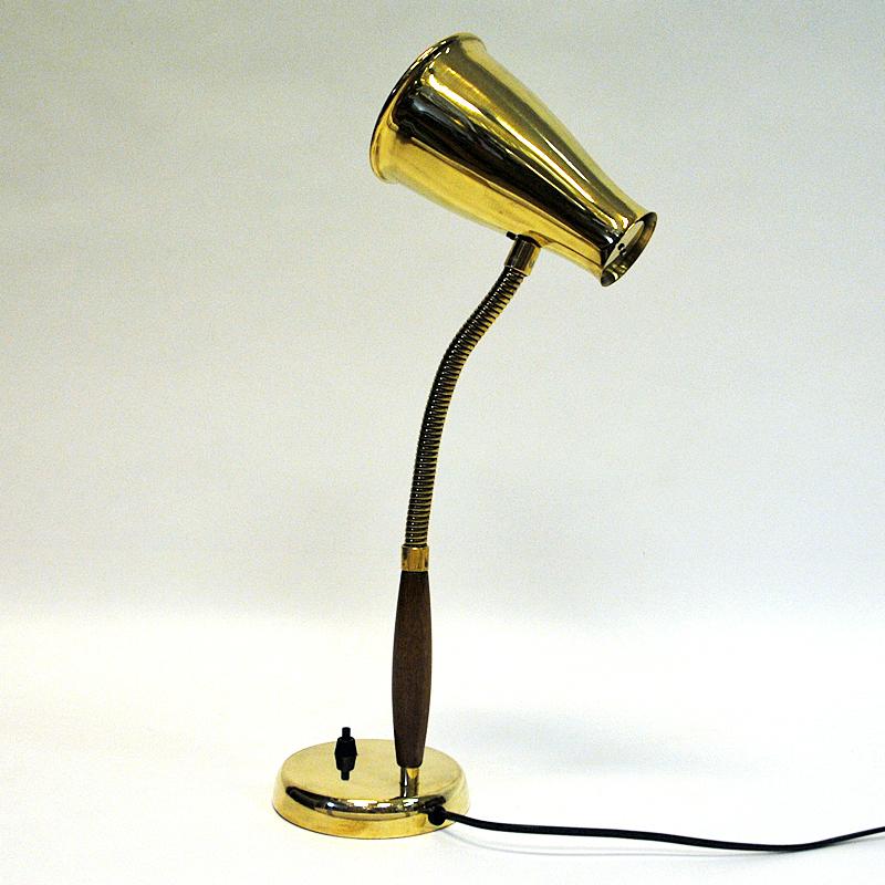 Swedish Lovely Brass and Teak Table Lamp by Einar Bäckström, Sweden 1950s
