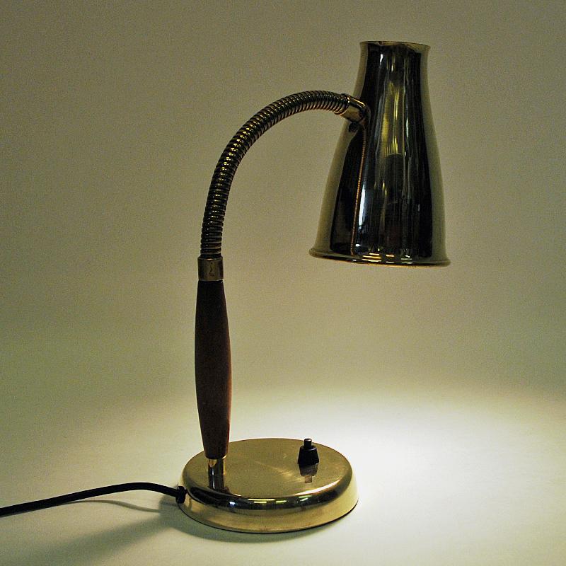 Mid-20th Century Lovely Brass and Teak Table Lamp by Einar Bäckström, Sweden 1950s