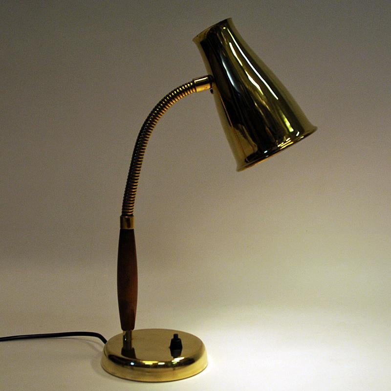 Lovely Brass and Teak Table Lamp by Einar Bäckström, Sweden 1950s 1