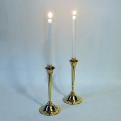 Lovely Brass Candleholder Pair by Lars Holmström, 1960s, Sweden