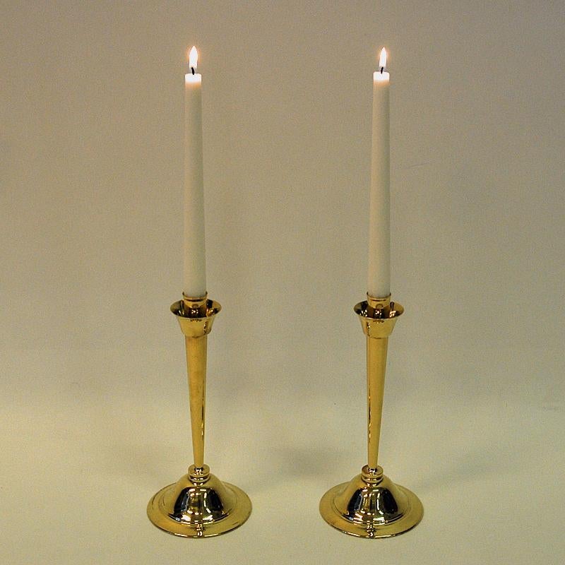 Mid-20th Century Lovely Brass Candleholder Pair by Lars Holmström, 1960s, Sweden For Sale