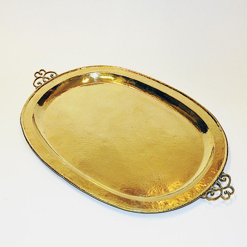 Scandinavian Modern Lovely brass plate or tray with handles by E. Erickson 1930s Sweden