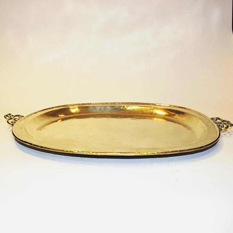 Swedish Lovely brass plate or tray with handles by E. Erickson 1930s Sweden
