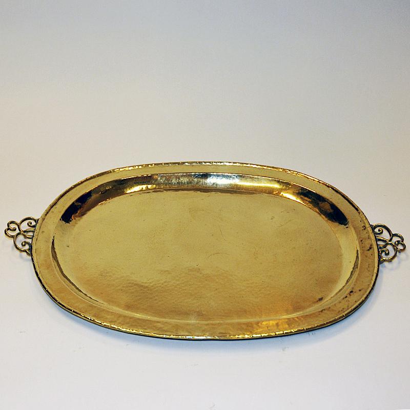 Hand-Crafted Lovely brass plate or tray with handles by E. Erickson 1930s Sweden