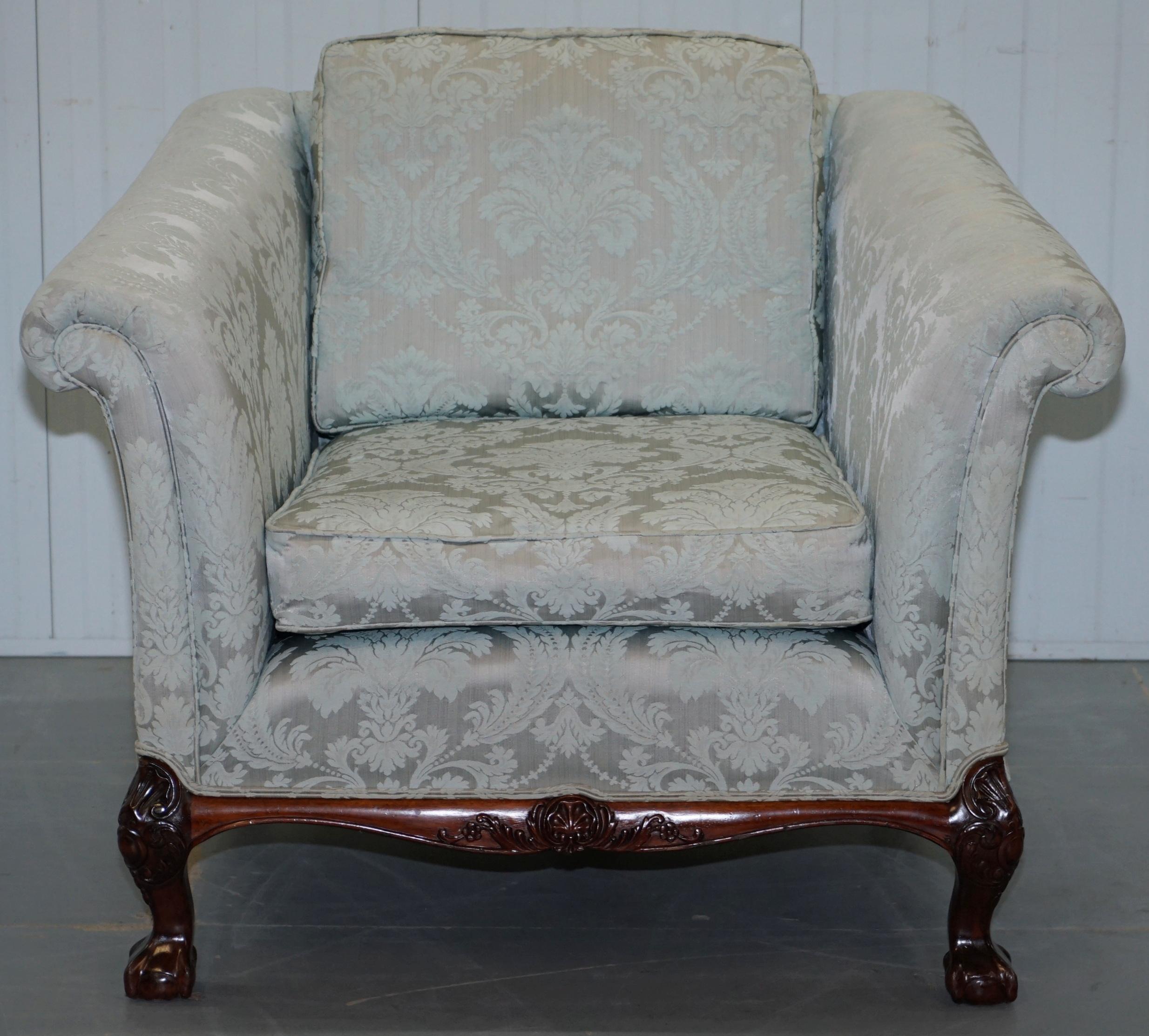 Lovely Brights of Nettlebed Three Piece Sofa & Armchair Suite Damask Upholstery 10