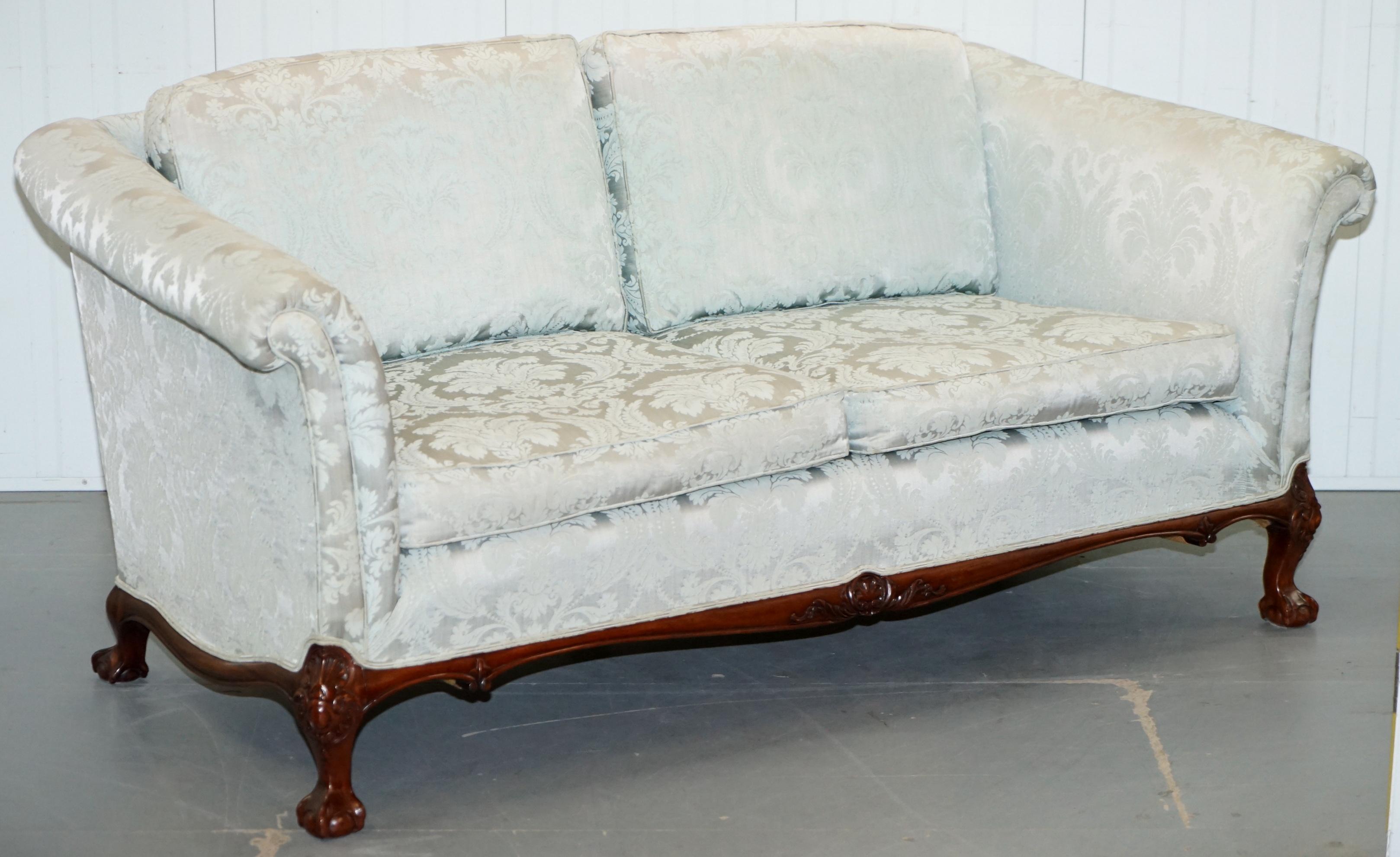 We are delighted to offer for sale these stunning original Brights of Nettlebed three-piece suite RRP £18,000

A very good looking and well made suite, the legs are all hand carved from Mahogany, each one starts with a Georgian Irish style