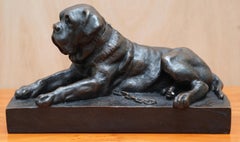 Lovely Bronze Statue of a Mastiff Dog Laying Down with a Nice Relaxed Expression