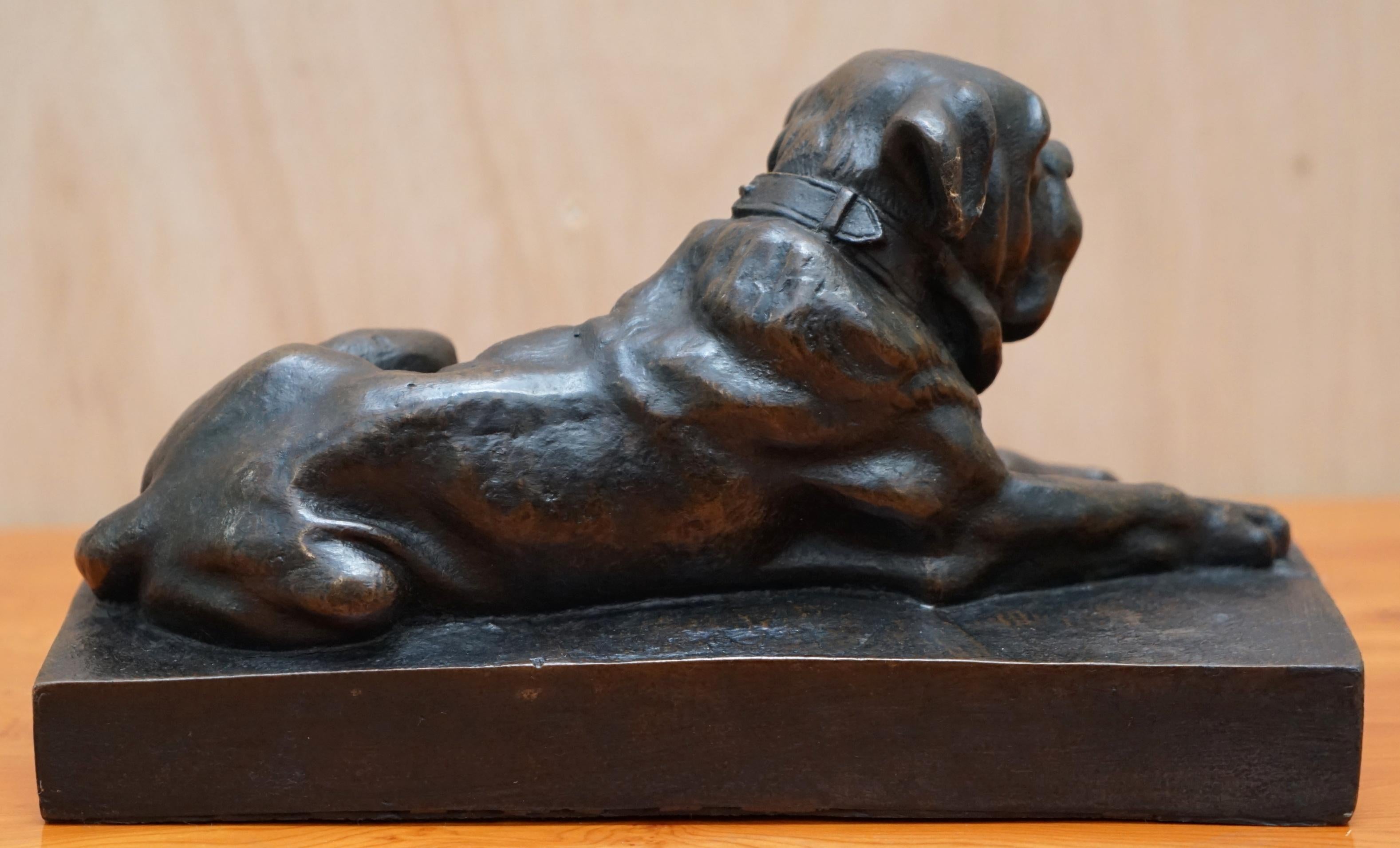Art Deco Lovely Bronze Statue of a Mastiff Dog Laying Down with a Nice Relaxed Expression
