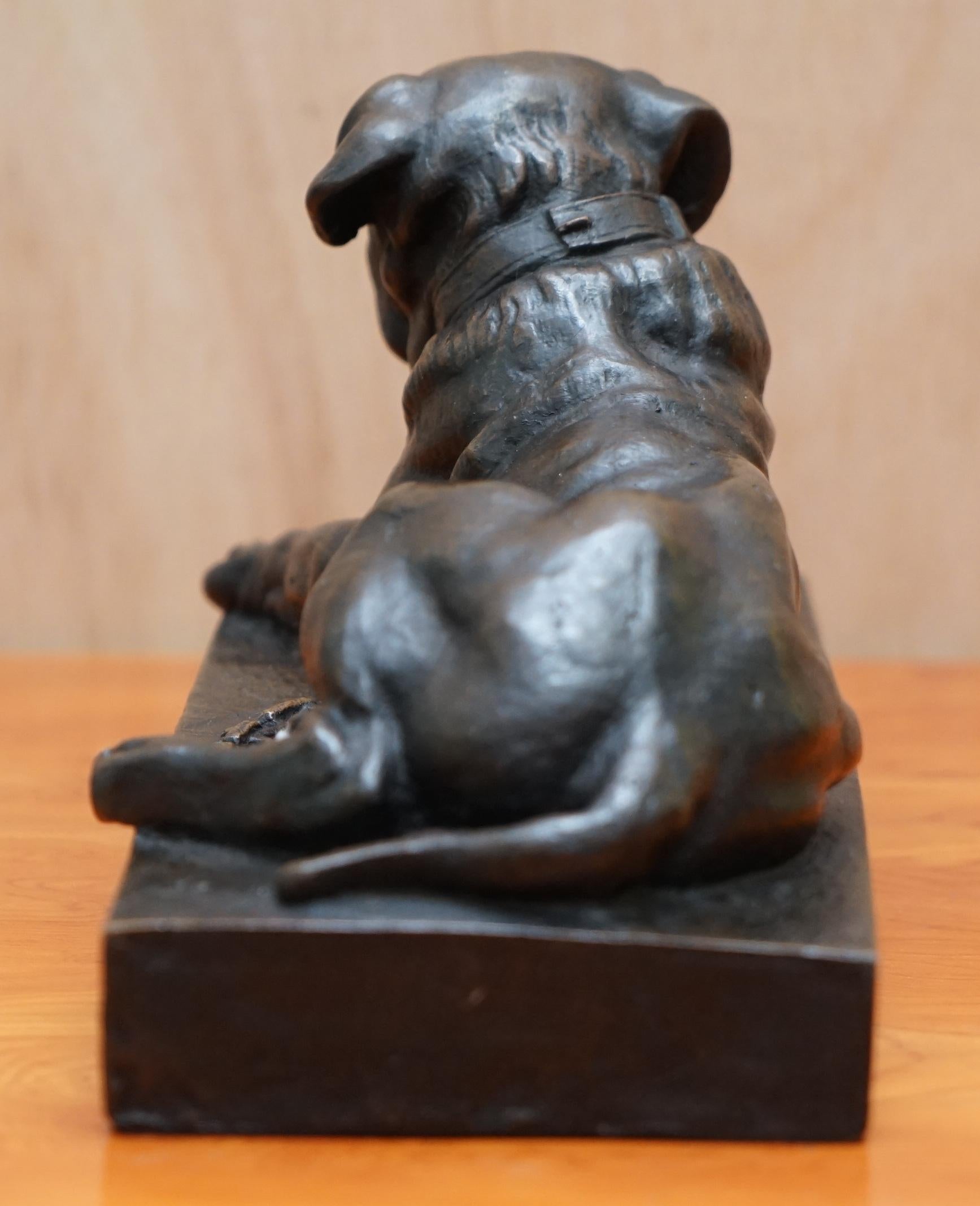 English Lovely Bronze Statue of a Mastiff Dog Laying Down with a Nice Relaxed Expression
