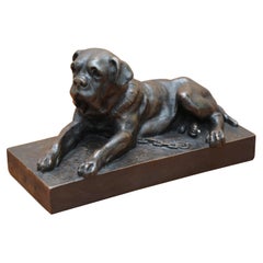 Lovely Bronze Statue of a Mastiff Dog Laying Down with a Nice Relaxed Expression