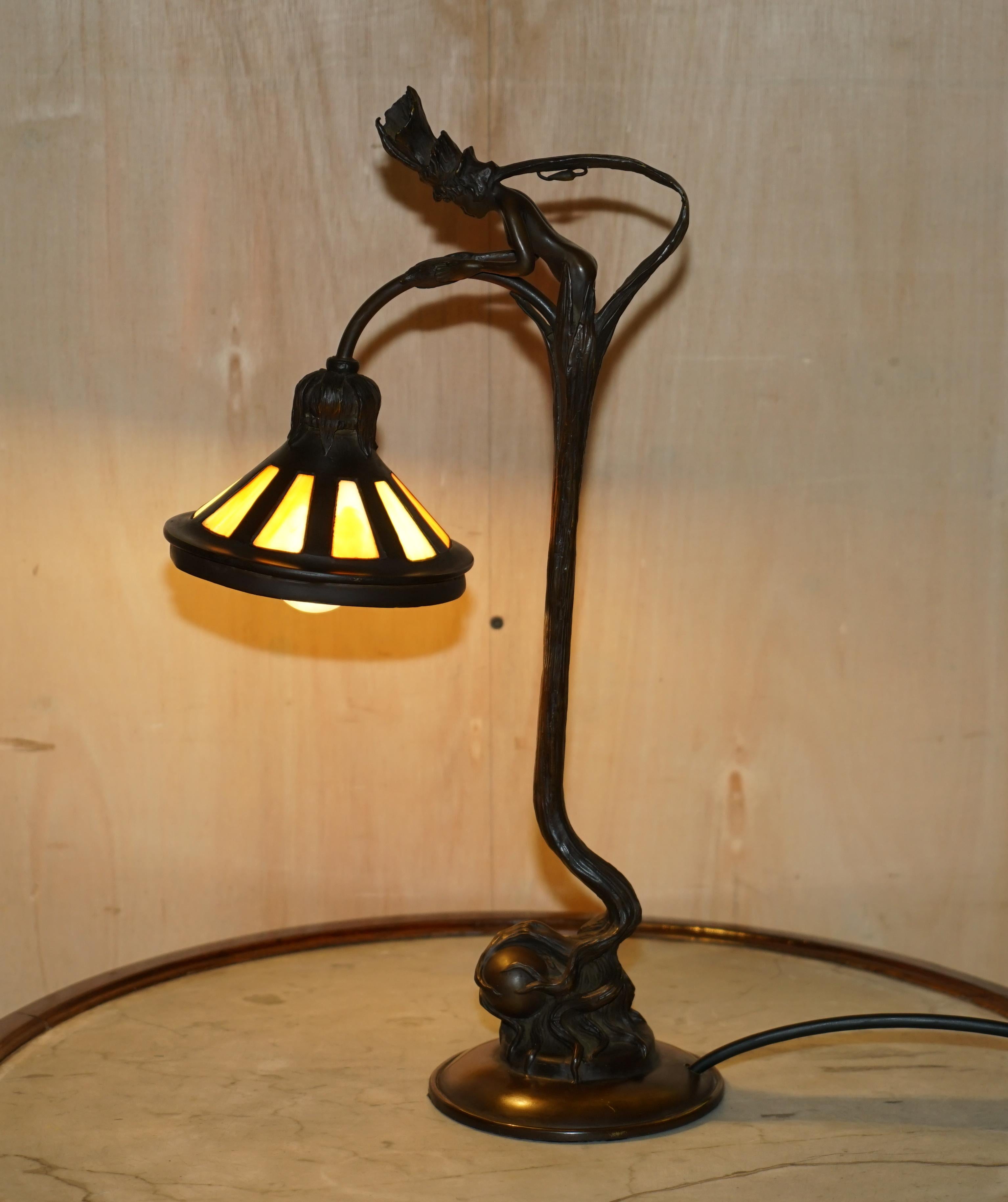 Art Deco Lovely Bronzed Antique European Table Lamp circa 1940 Ornately Cast Design For Sale