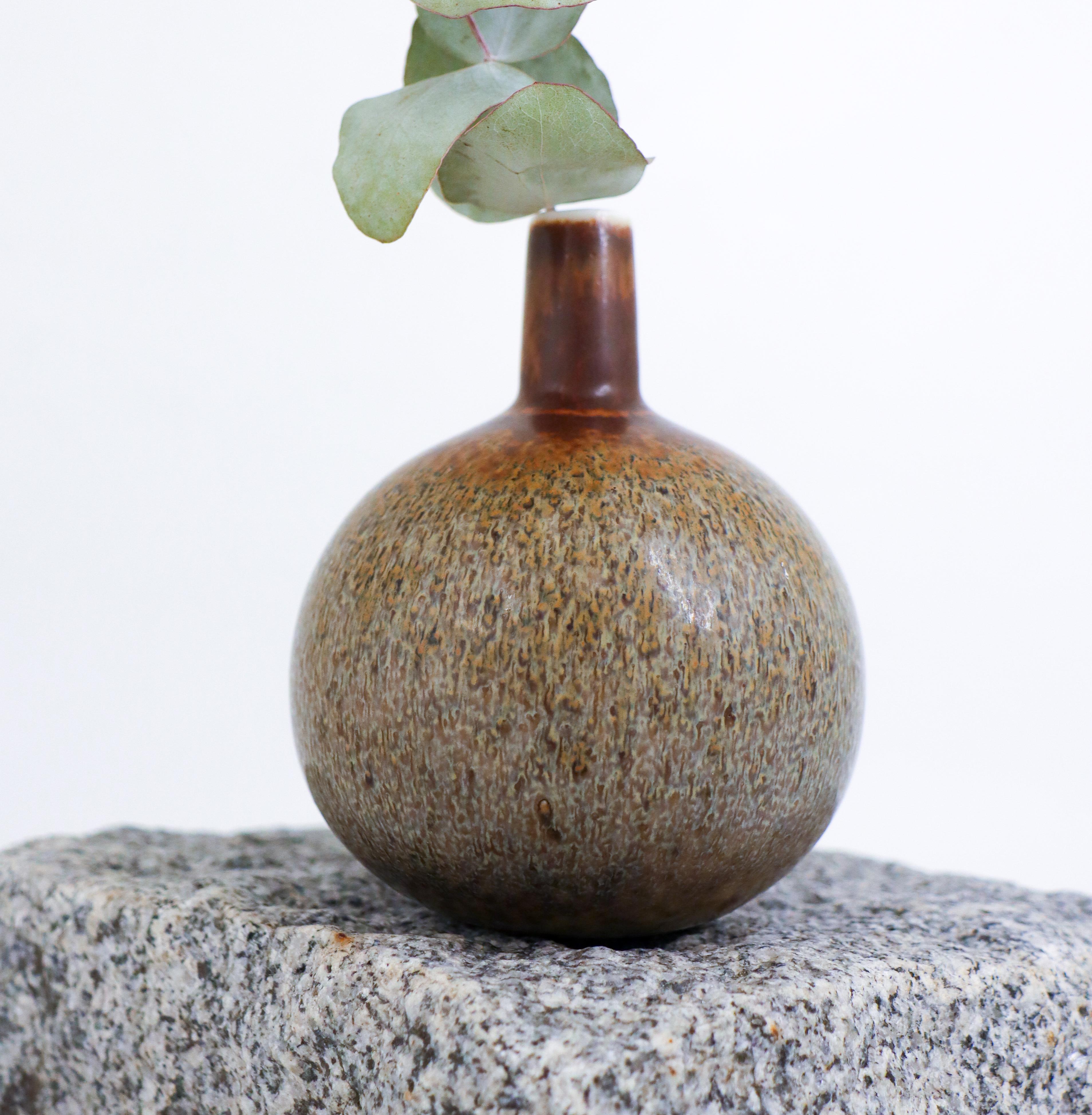 Glazed Lovely Brown & Gray Ceramic Vase Carl-Harry Stålhane, Rörstrand Mid 20th Century For Sale