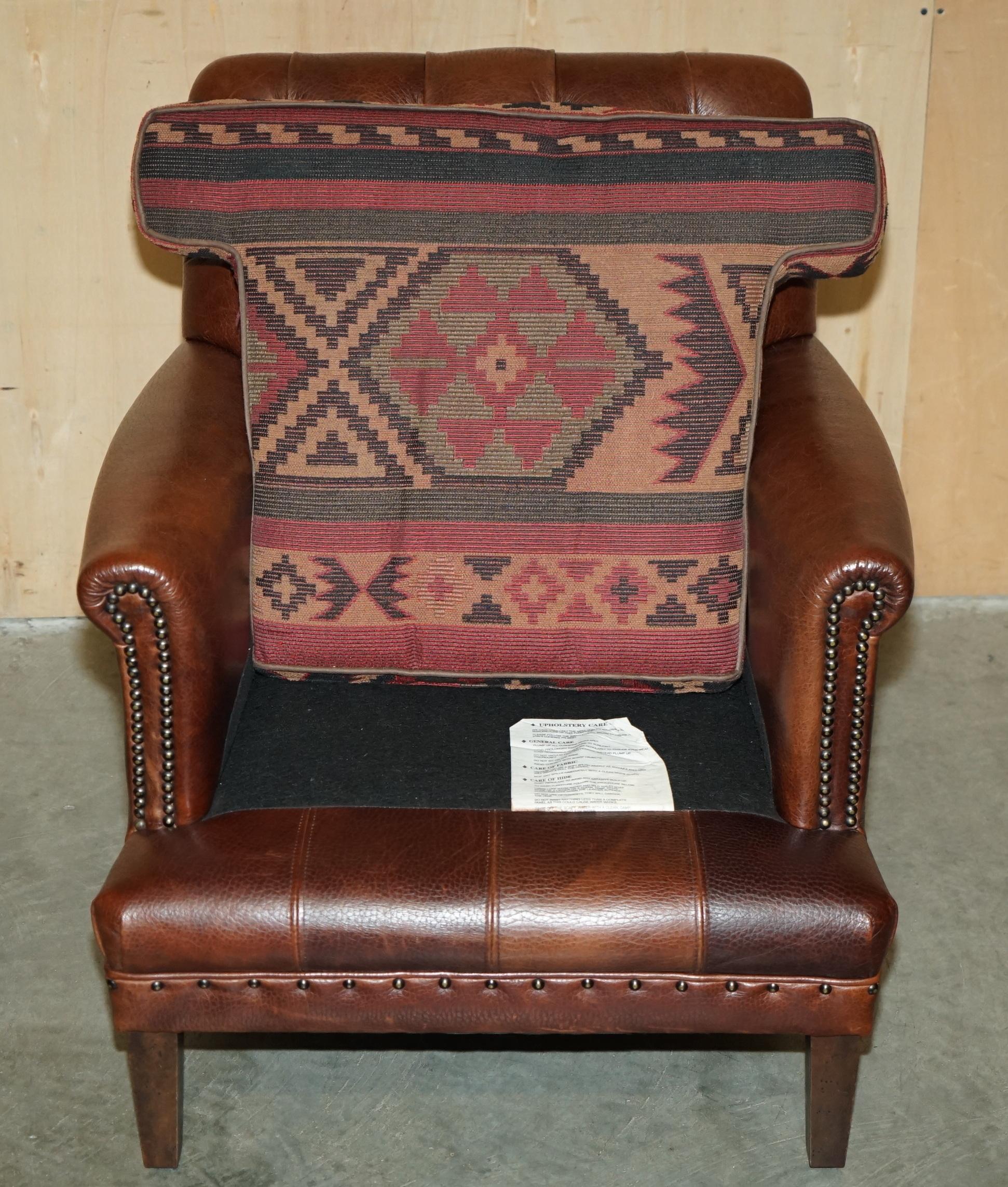 POLTRONE DI CHEsterfield IN PELLE MARRONE CON TESSUTO DI KILIM E FEDELTÀ in vendita 7