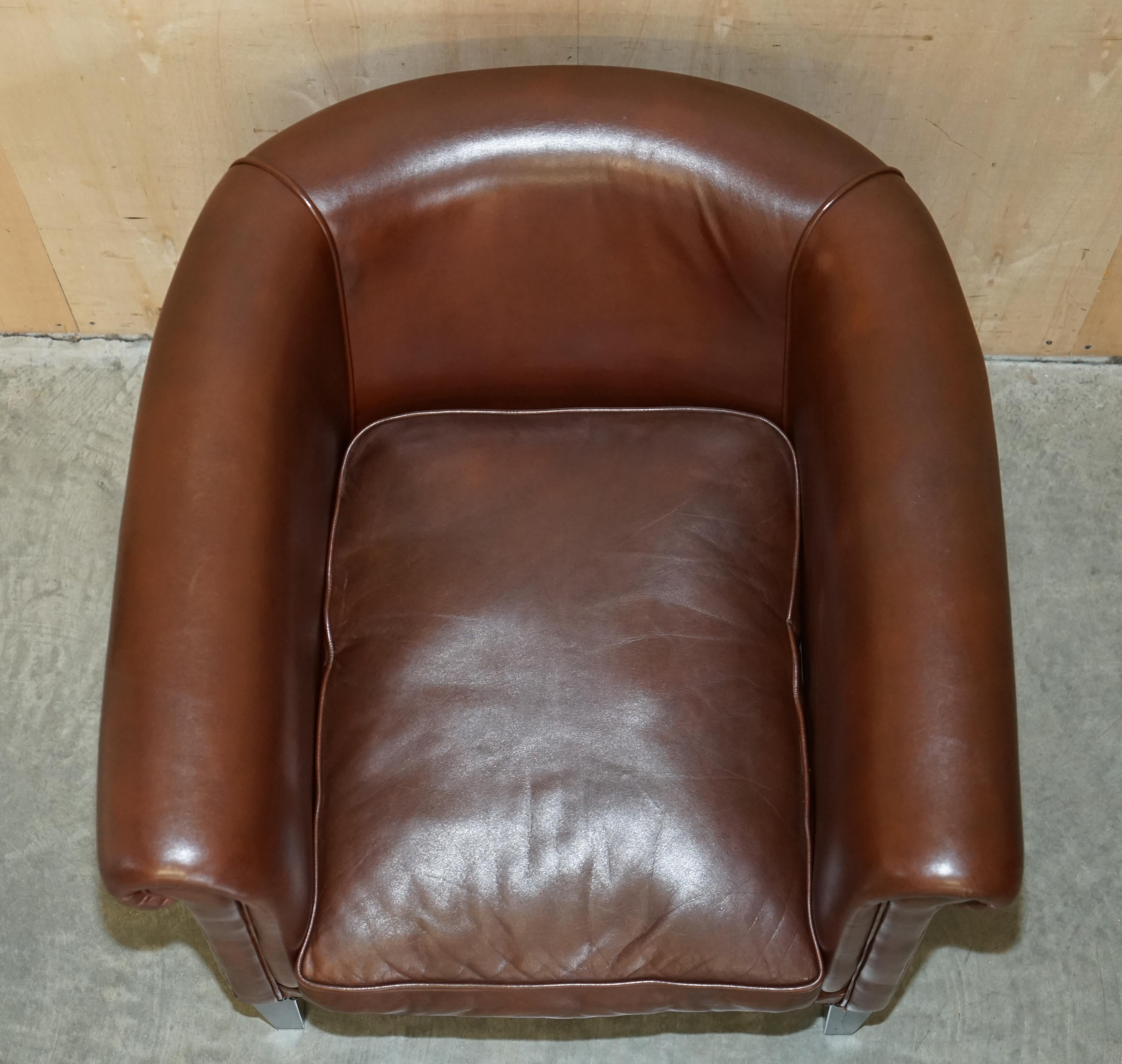Lovely Brown Leather Laura Ashley Tub Club Armchair Excellent Proportions 5