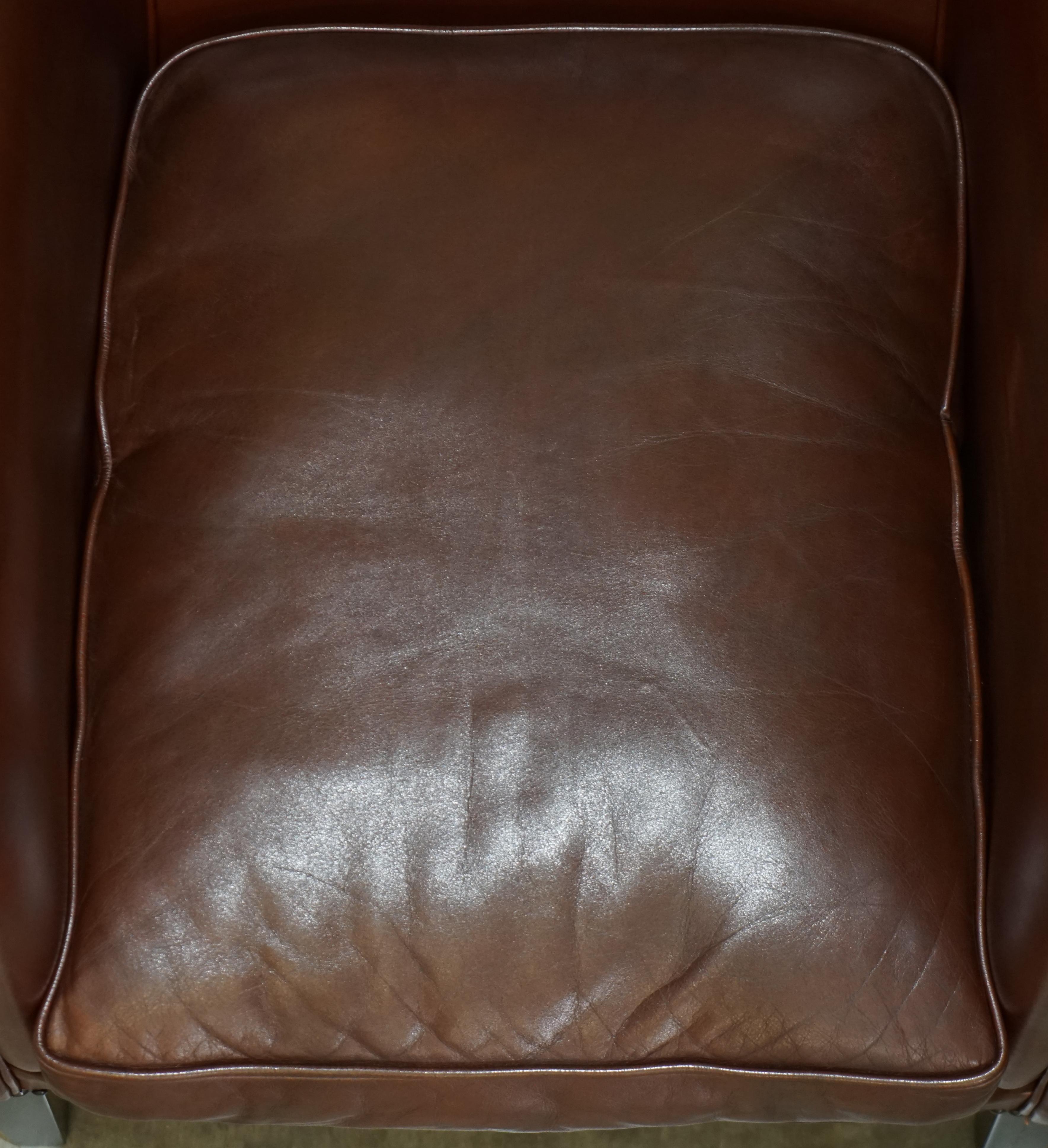 Lovely Brown Leather Laura Ashley Tub Club Armchair Excellent Proportions 6