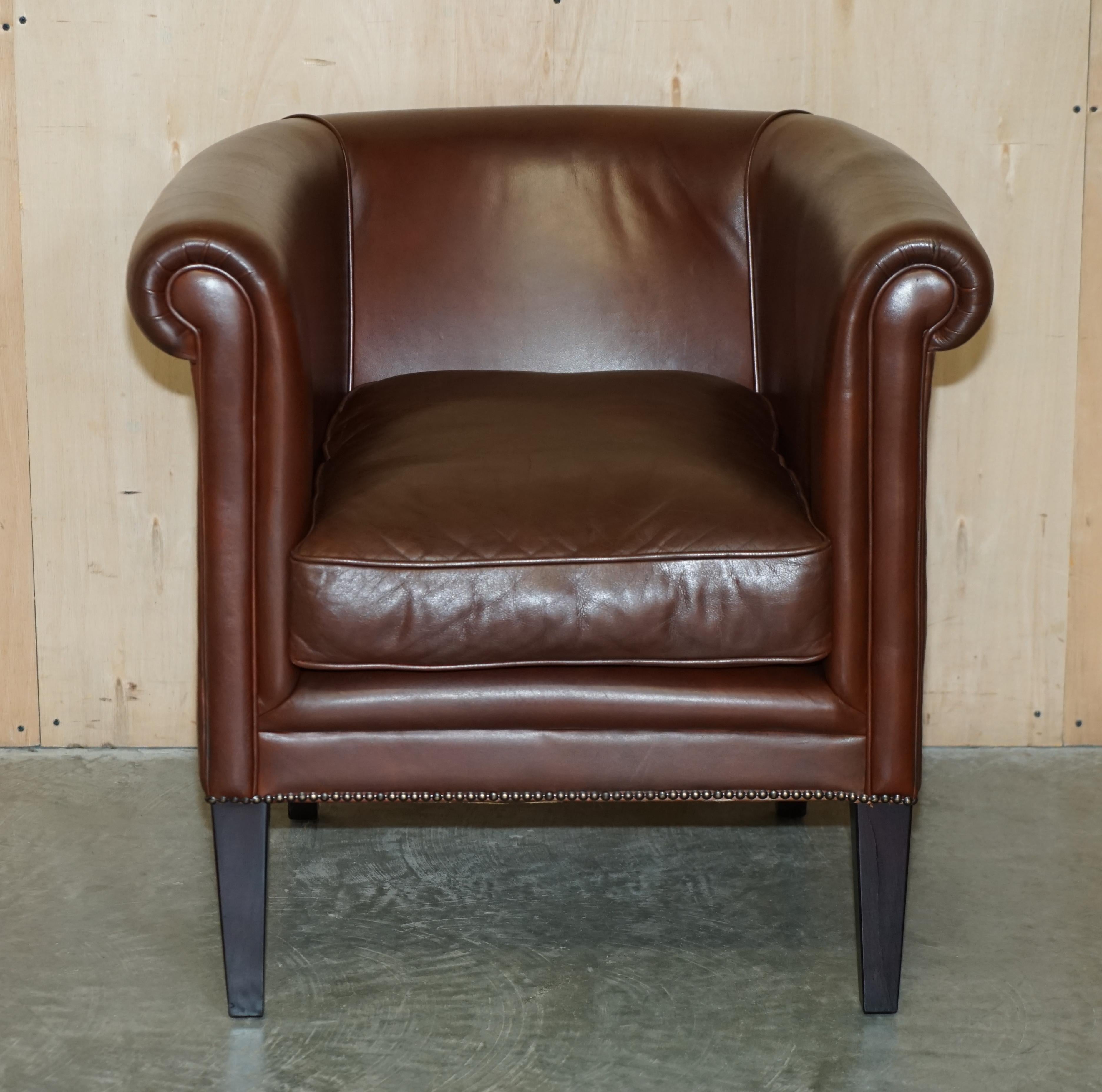 We are delighted to offer for sale this lovely, super comfortable, Laura Ashley brown leather tub armchair 

Please note the delivery fee listed is just a guide, it covers within the M25 only for the UK and local Europe only for international, if