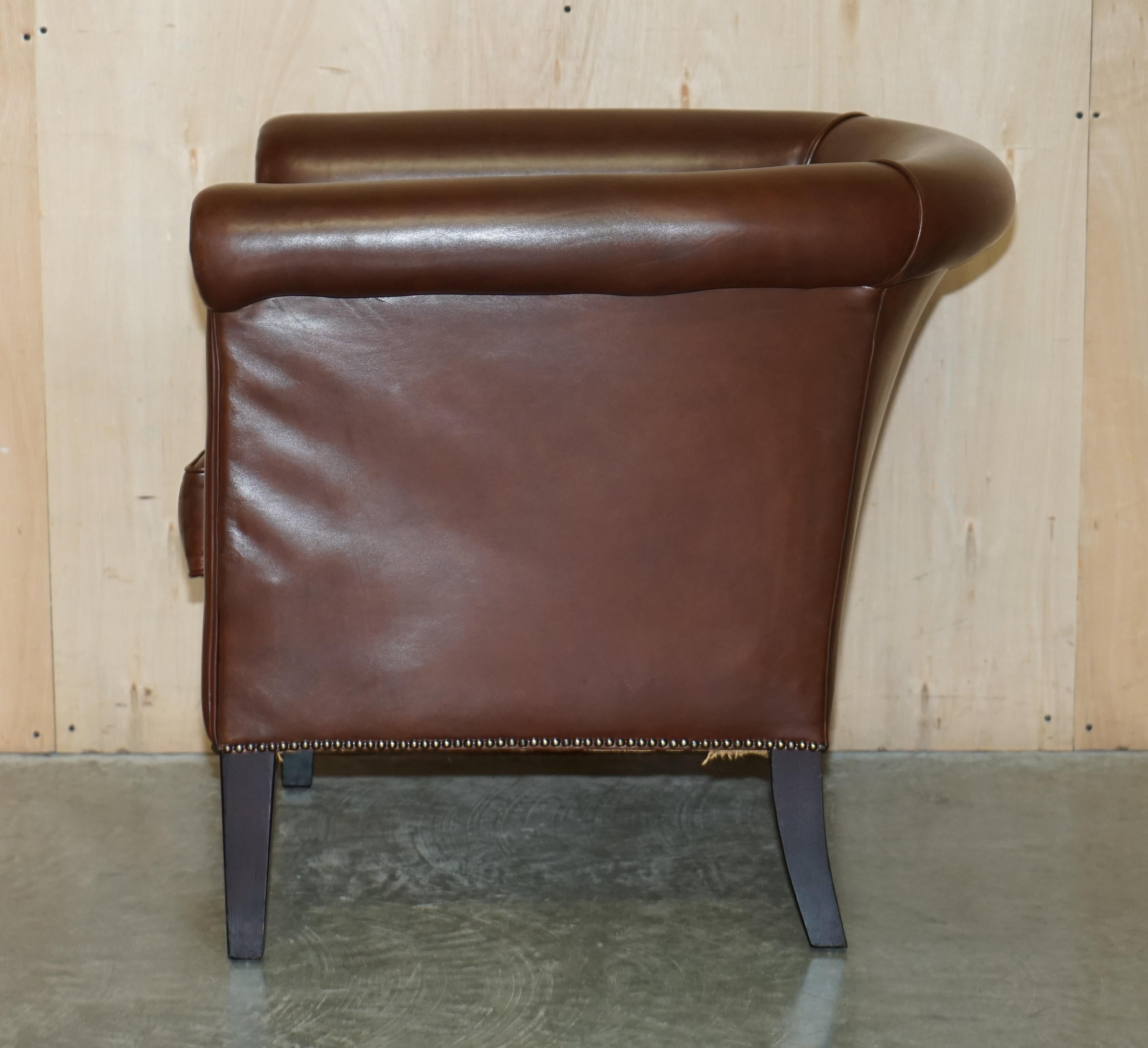 Lovely Brown Leather Laura Ashley Tub Club Armchair Excellent Proportions 11