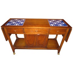 Lovely Broyhill Brasilia Dropleaf Tile Top Bar Cart Console Mid-Century Modern