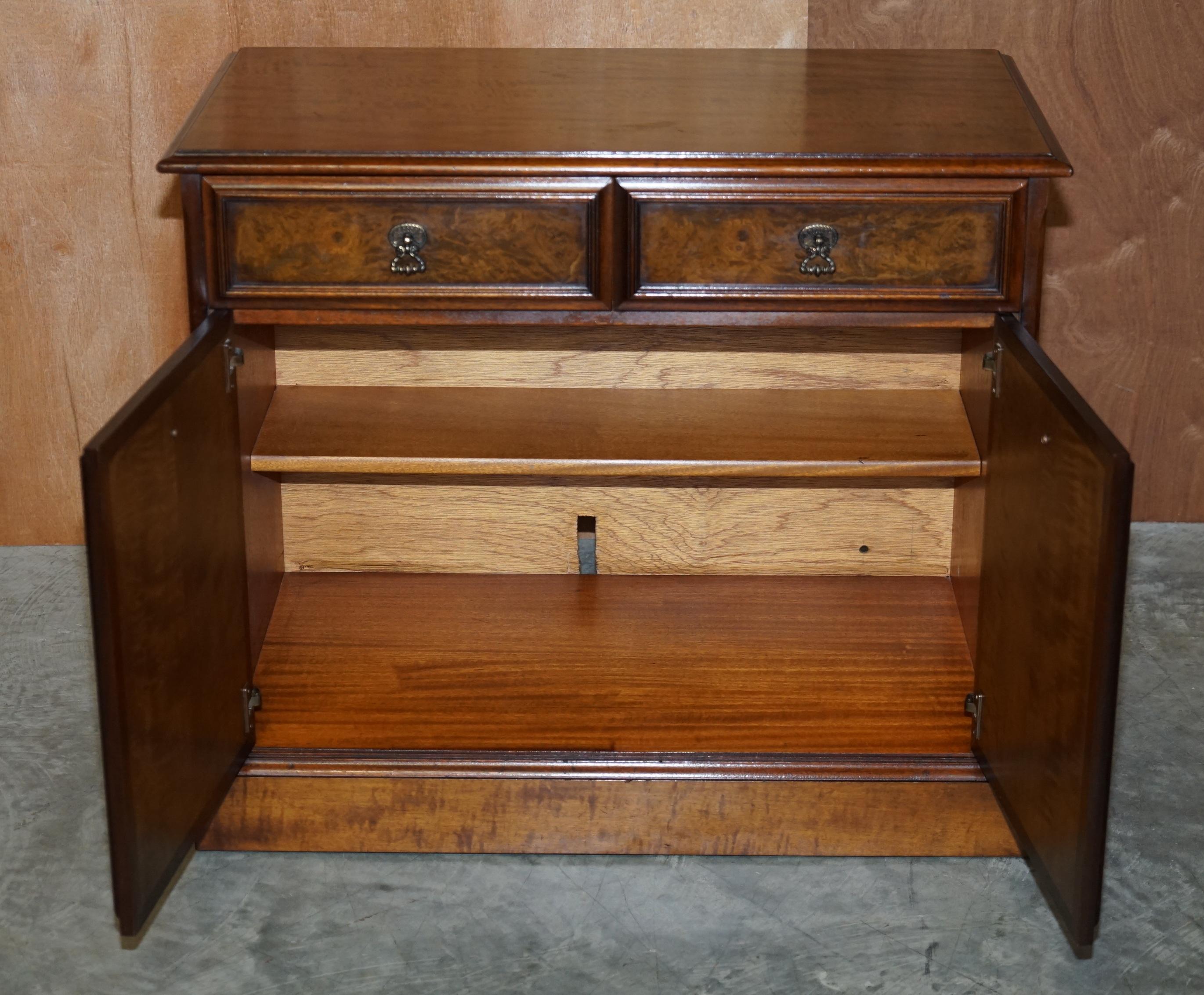 Lovely Burr & Quarter Cut Walnut Sideboard with Twin Drawers & Cupboard Base For Sale 6