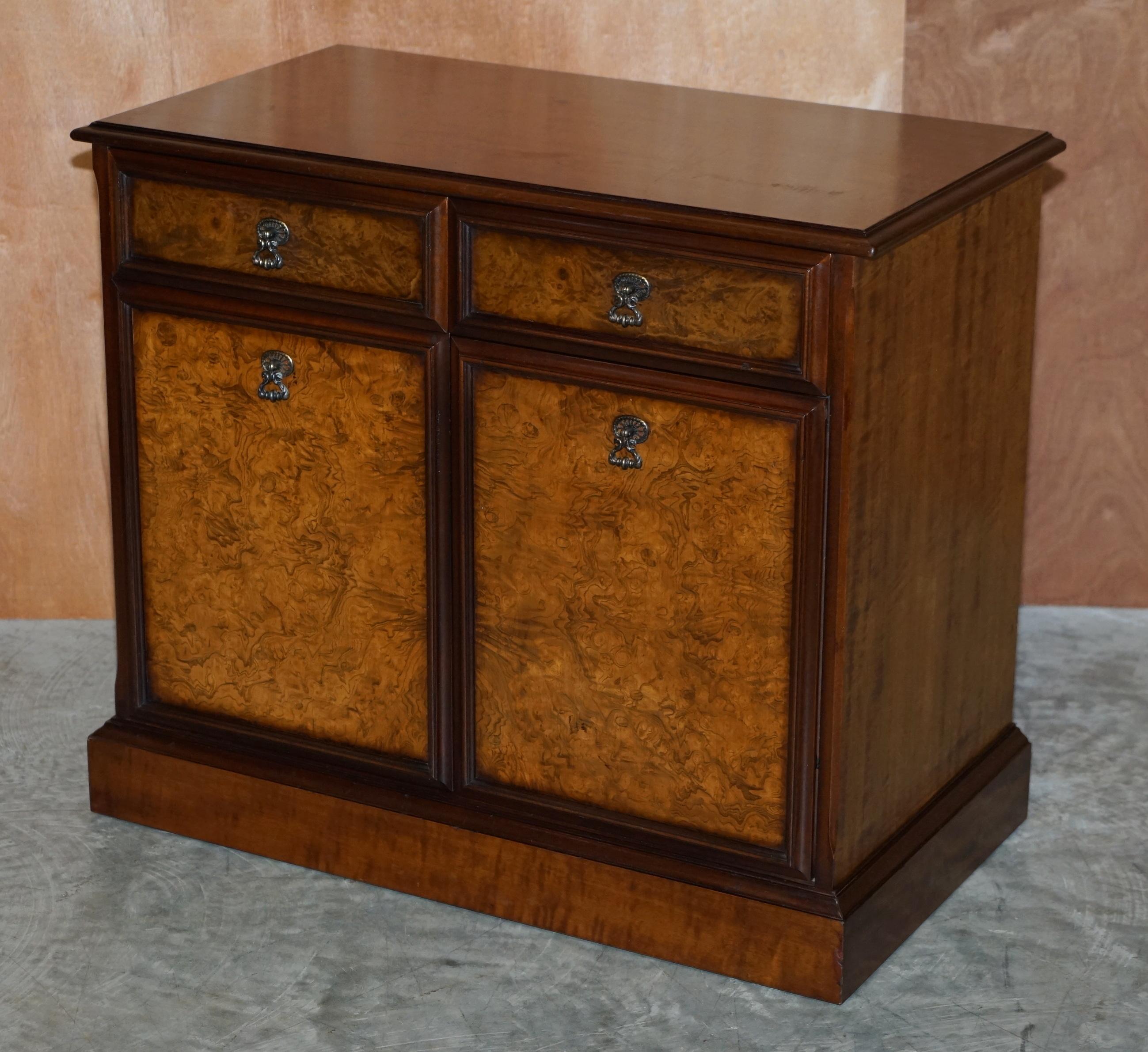 Country Lovely Burr & Quarter Cut Walnut Sideboard with Twin Drawers & Cupboard Base For Sale