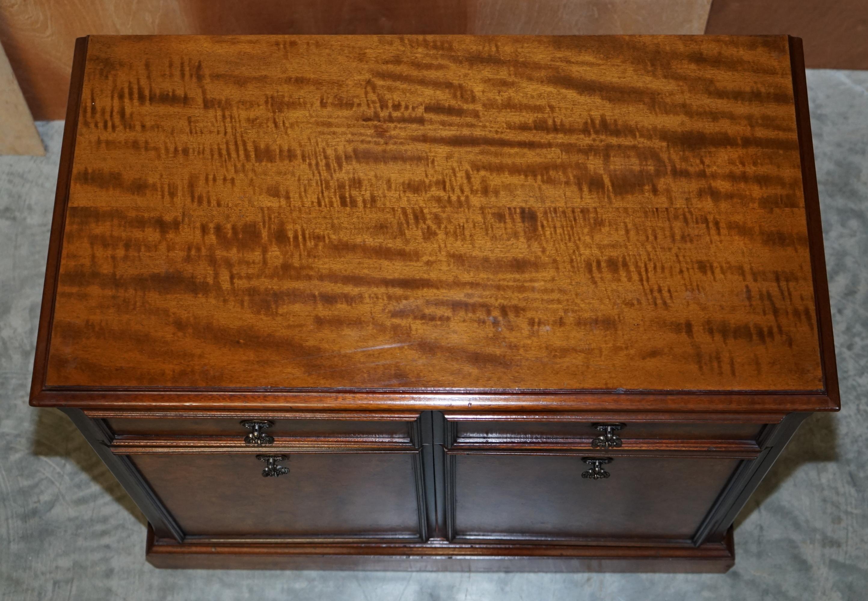 English Lovely Burr & Quarter Cut Walnut Sideboard with Twin Drawers & Cupboard Base For Sale