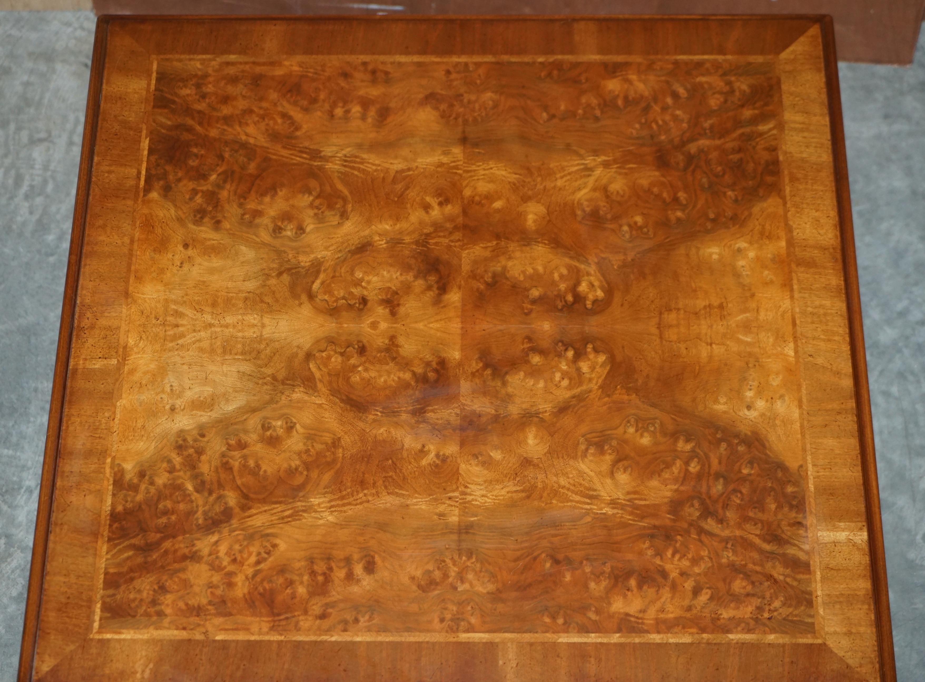 Lovely Burr Walnut Brights of Nettlebed Four Drawer Large Coffee Cocktail Table For Sale 3