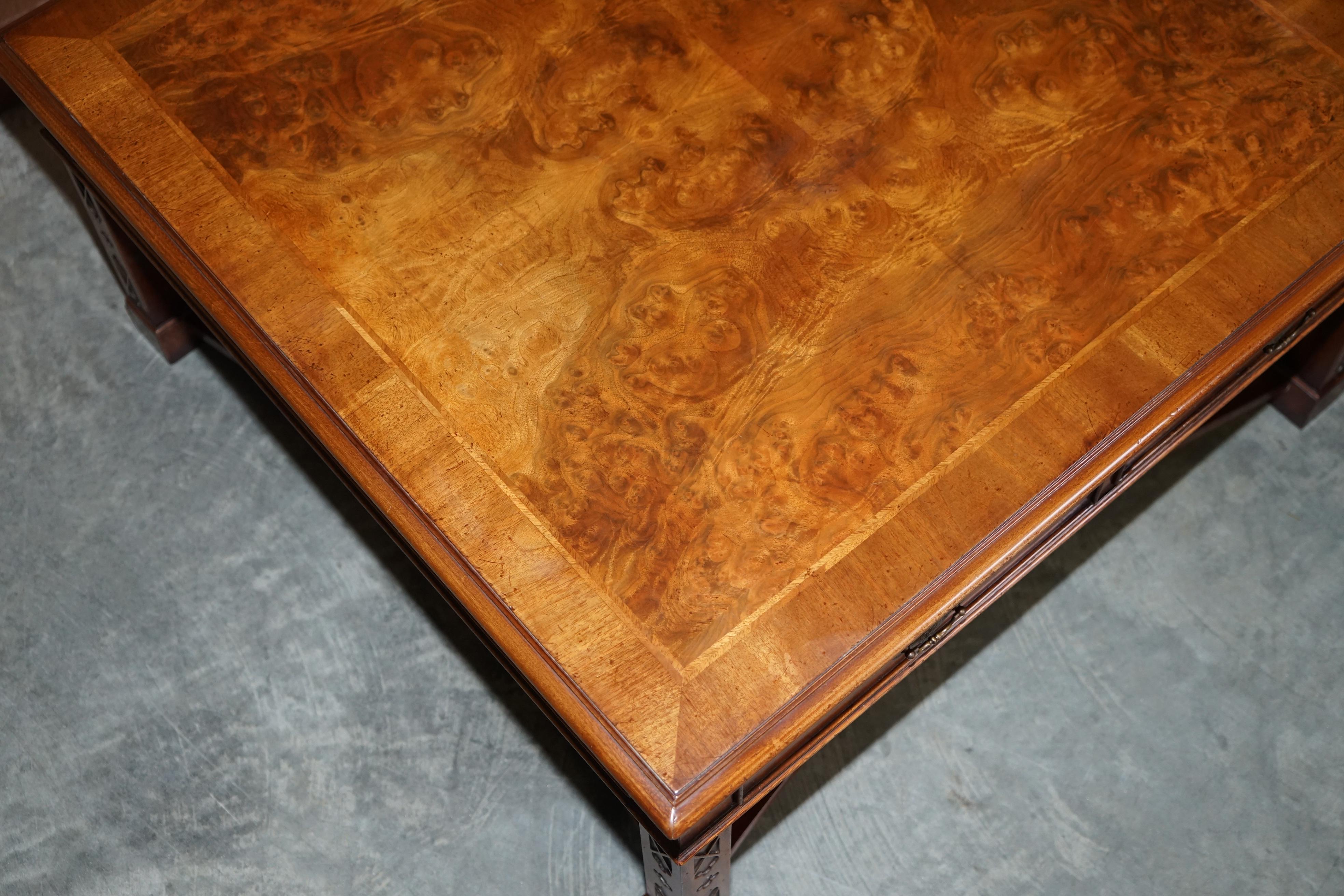 Lovely Burr Walnut Brights of Nettlebed Four Drawer Large Coffee Cocktail Table For Sale 4