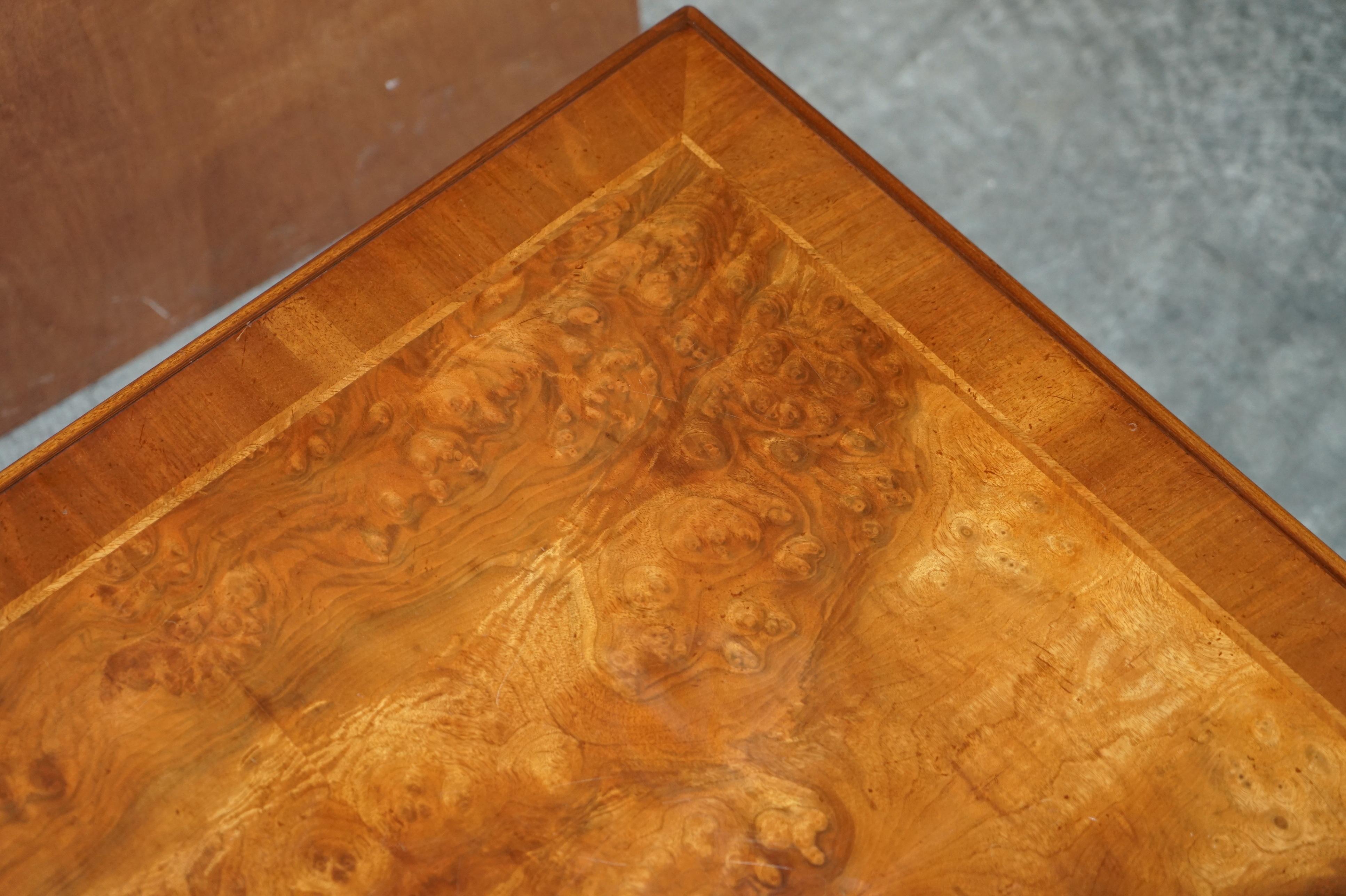 Lovely Burr Walnut Brights of Nettlebed Four Drawer Large Coffee Cocktail Table For Sale 6