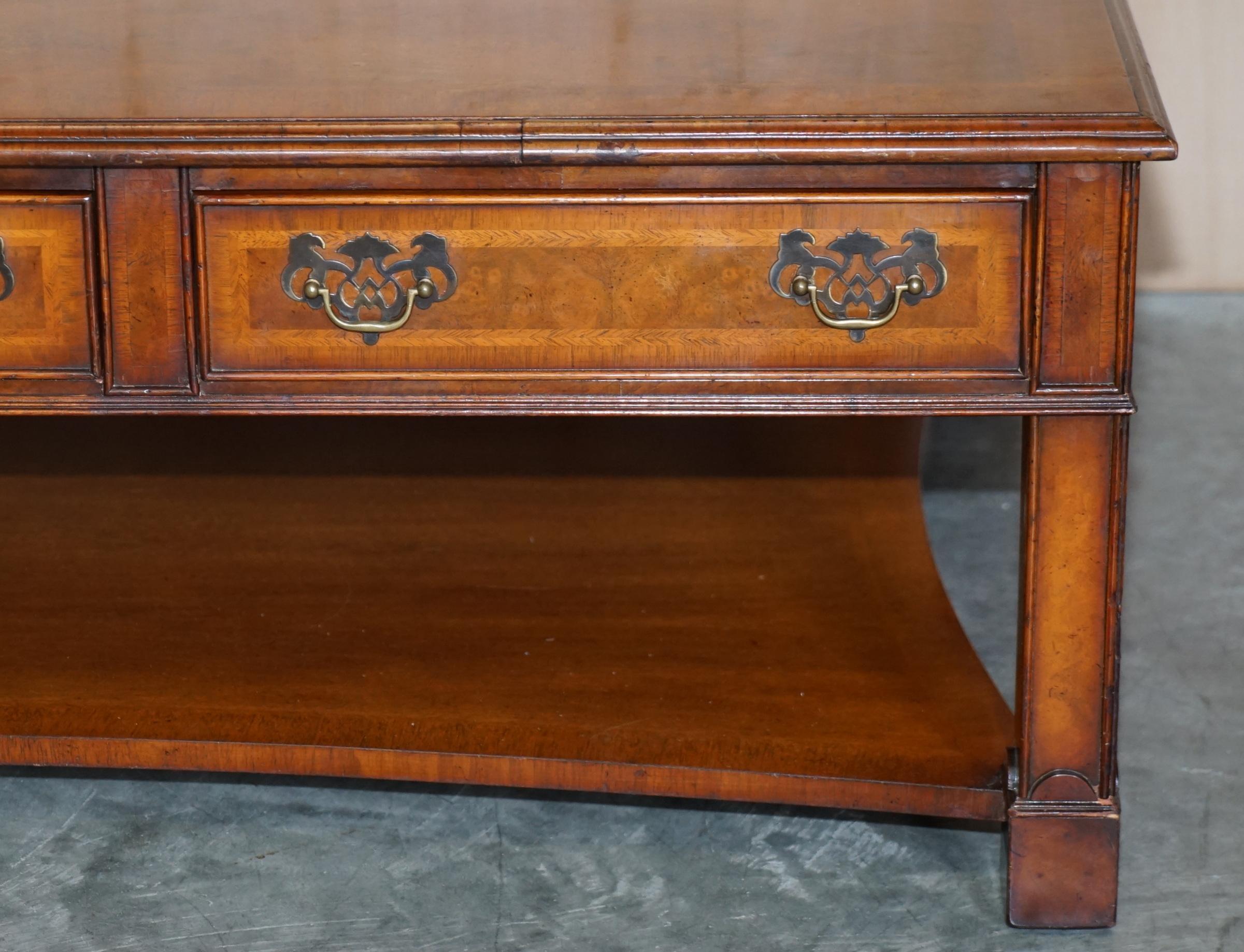 English Lovely Burr Walnut Brights of Nettlebed Six Drawer Large Coffee Cocktail Table