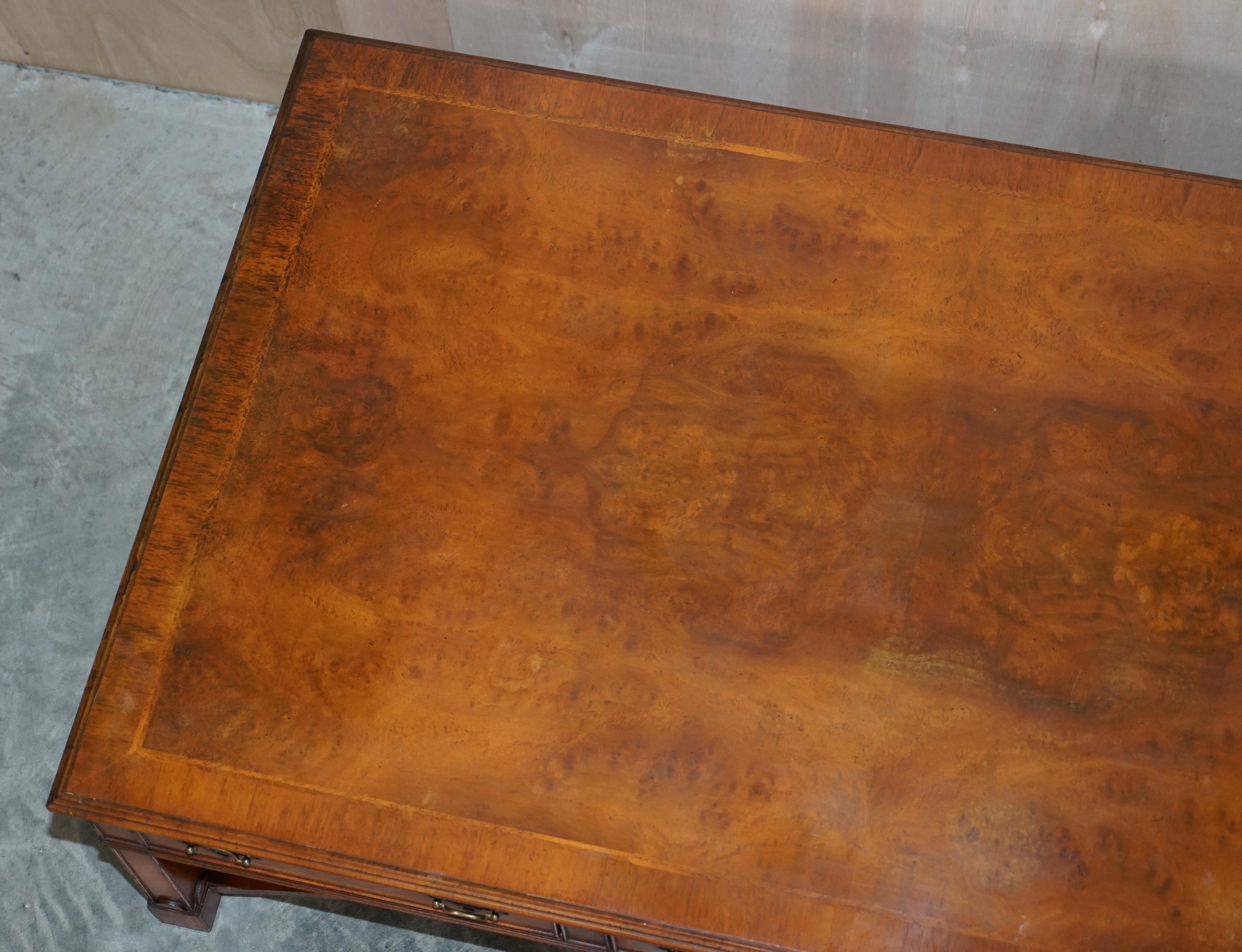 Lovely Burr Walnut Brights of Nettlebed Six Drawer Large Coffee Cocktail Table 1