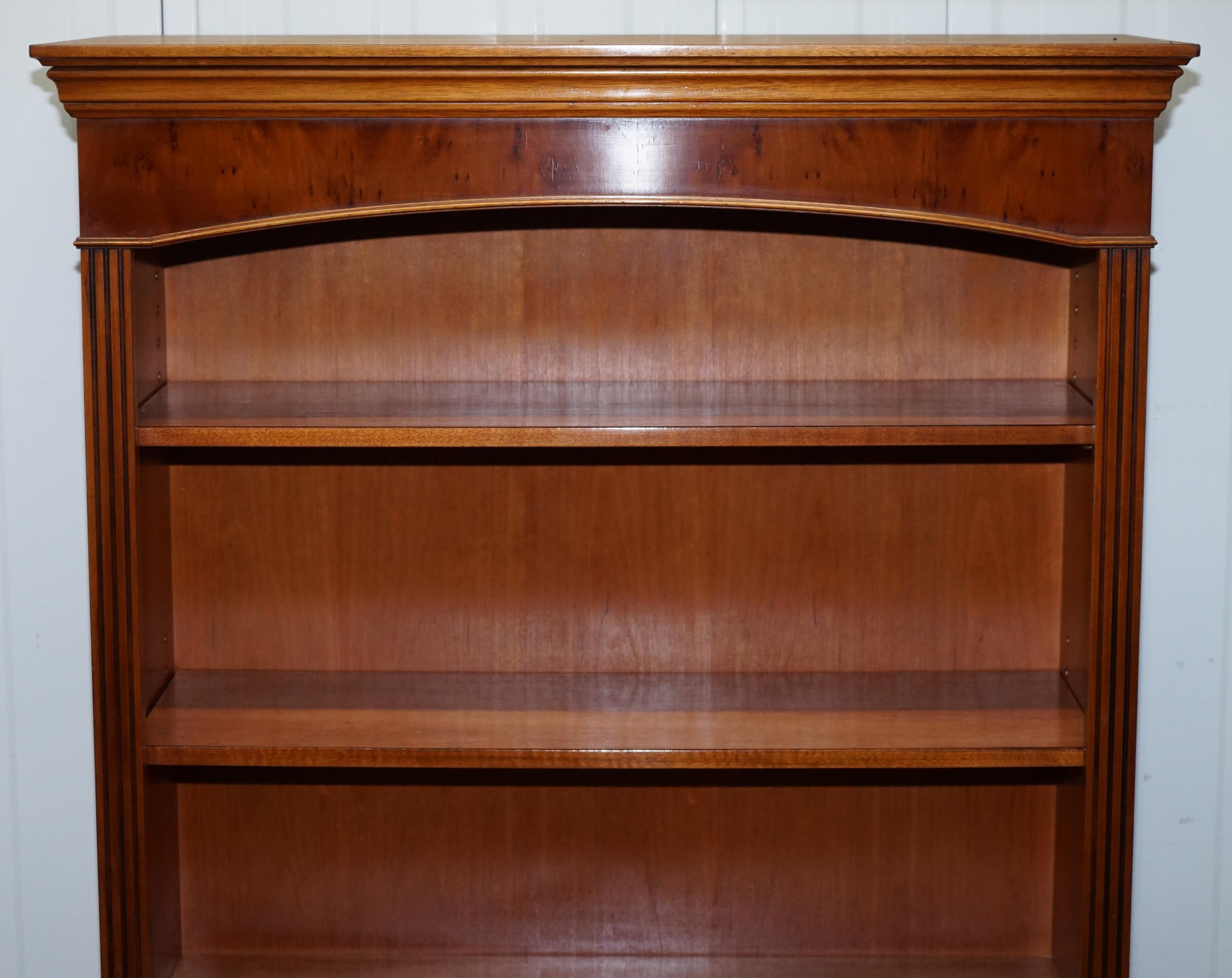 English Lovely Burr Yew Wood Library Legal Bookcase with Height Adjustable Shelves