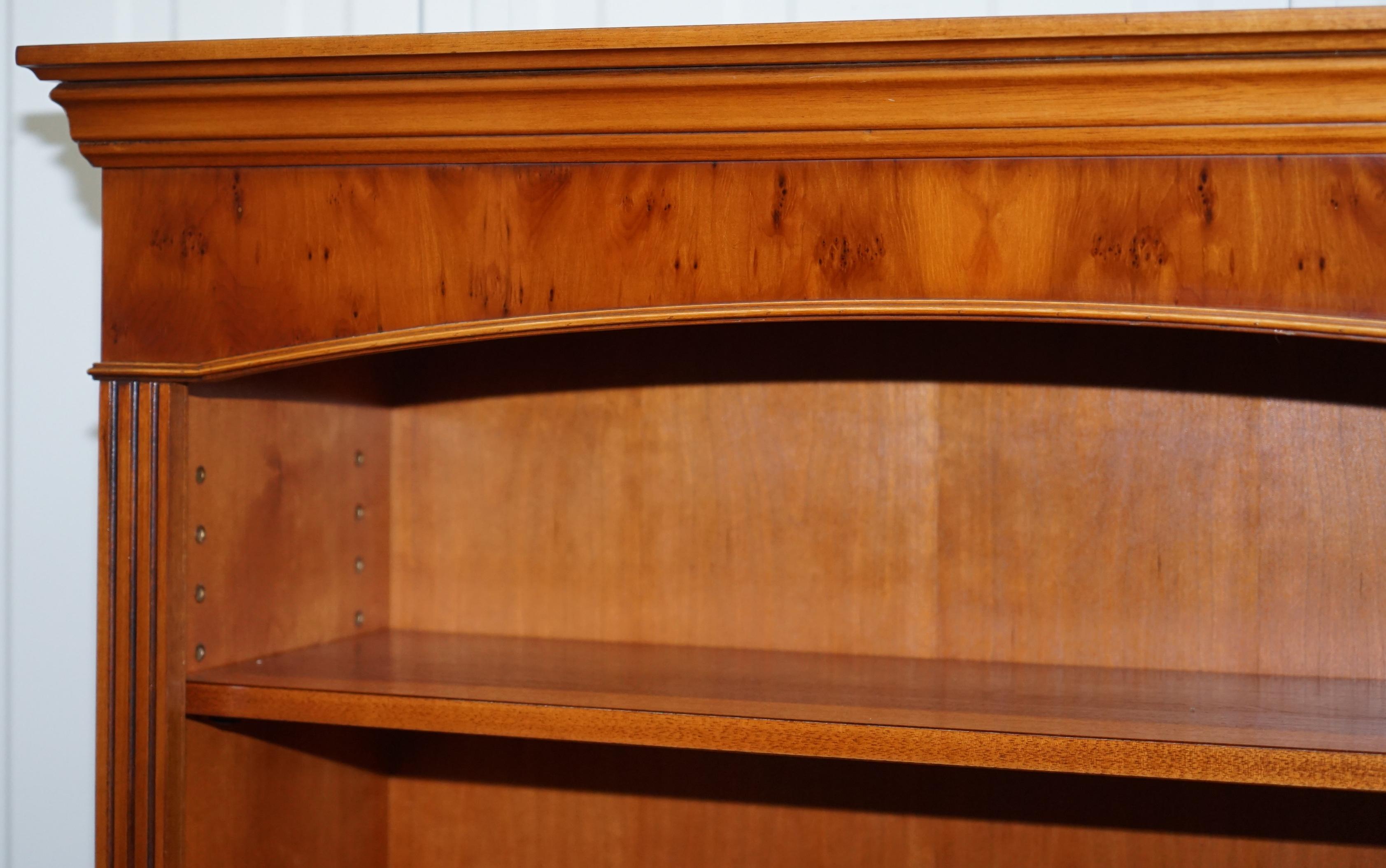Hand-Crafted Lovely Burr Yew Wood Library Legal Bookcase with Height Adjustable Shelves