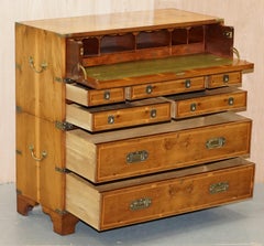 Lovely Burr Yew Wood Military Campaign Chest of Drawers Built in Drop Front Desk
