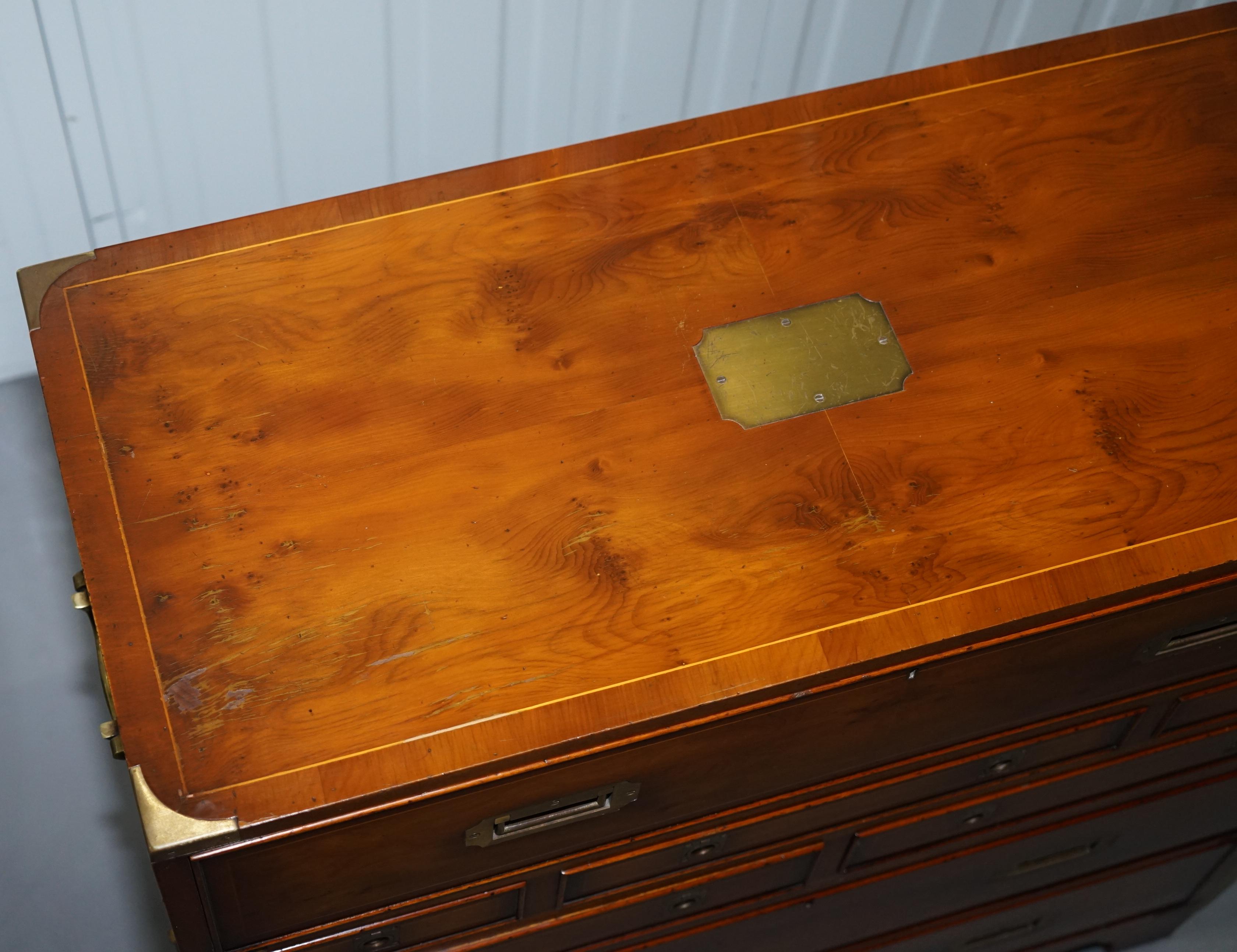 Hand-Crafted Lovely Burr Yew Wood Military Campaign Chest of Drawers Built in Drop Front Desk