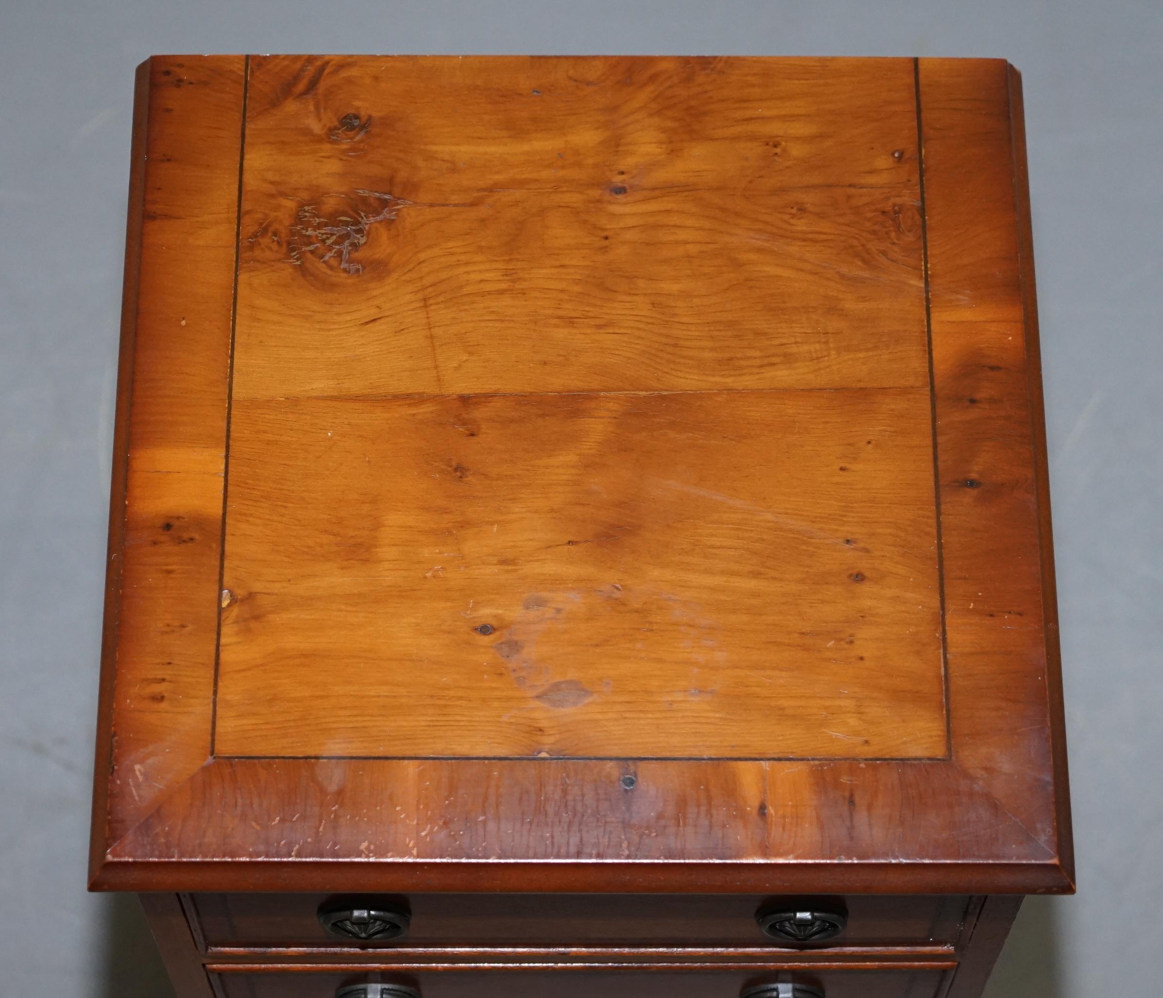 English Lovely Burr Yew Wood Side Table Sized Chest of Drawers Georgian Style Very Fine