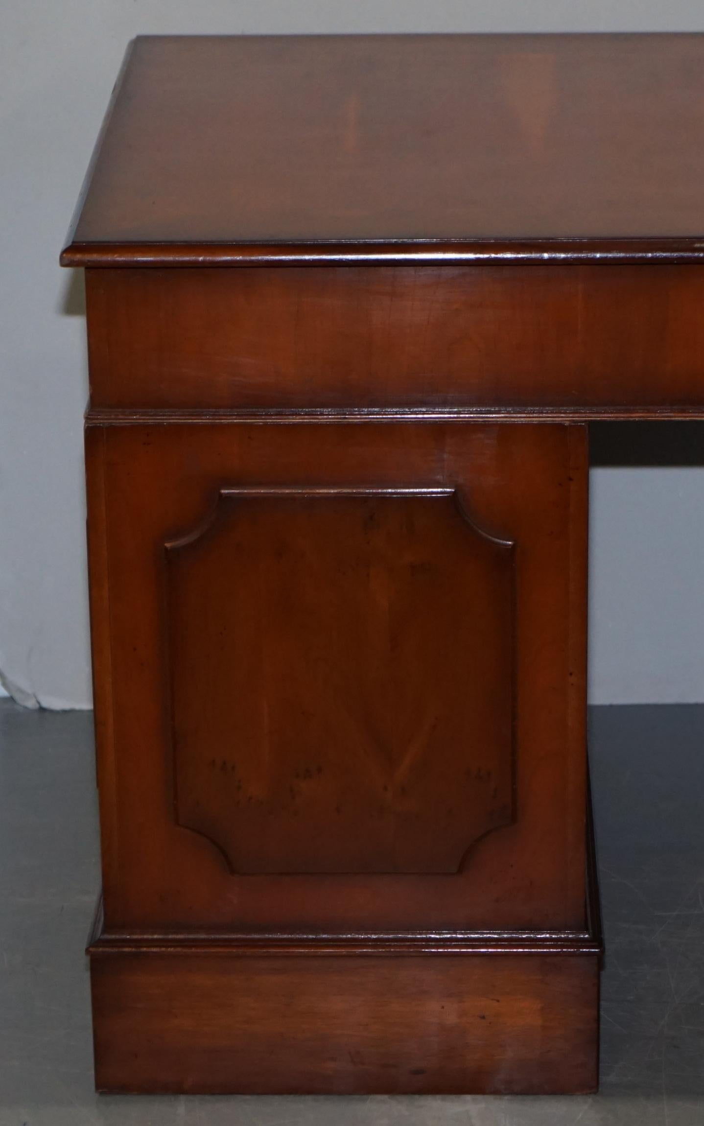 Lovely Burr Yew Wood Twin Pedestal Partner Desk with Complete Ornate Timber Top For Sale 7