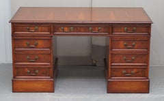 Lovely Burr Yew Wood Twin Pedestal Partner Desk with Complete Ornate Timber Top