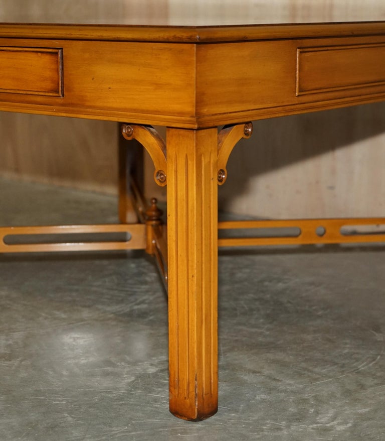 Lovely Burr Yew Wood Two Drawer Coffee Table with Thomas Chippendale Stretches For Sale 5