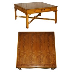 Lovely Burr Yew Wood Two Drawer Coffee Table with Thomas Chippendale Stretches