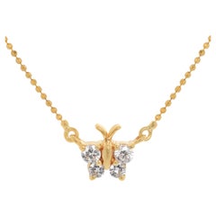 Lovely Butterfly-Shaped 0.16ct Natural Diamond Necklace in 18K Yellow Gold