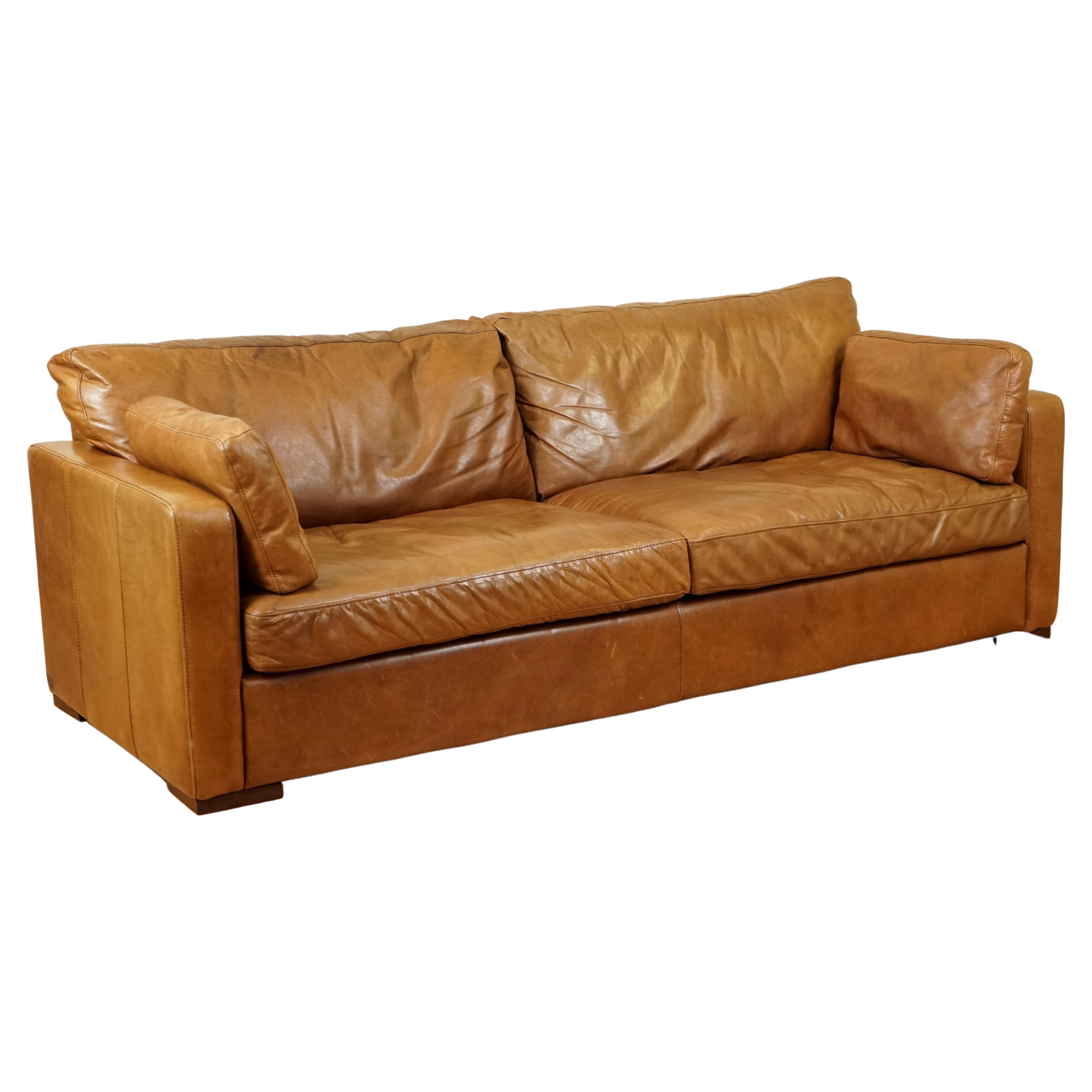 Lovely Buttery Soft Tan Brown Leather Halo Viscount Four Seater Sofa