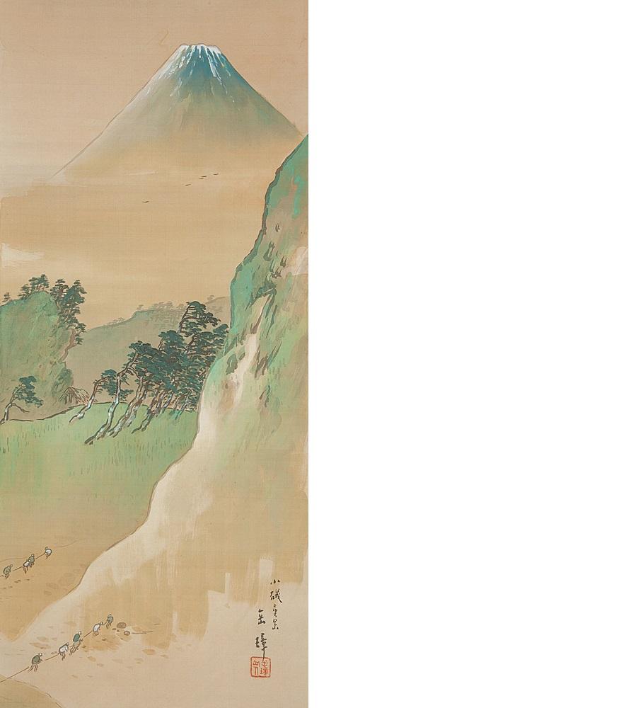 Taisho Lovely circa 1900 C-Scroll Paintings Japan Artist Signed Figures in Landscape For Sale