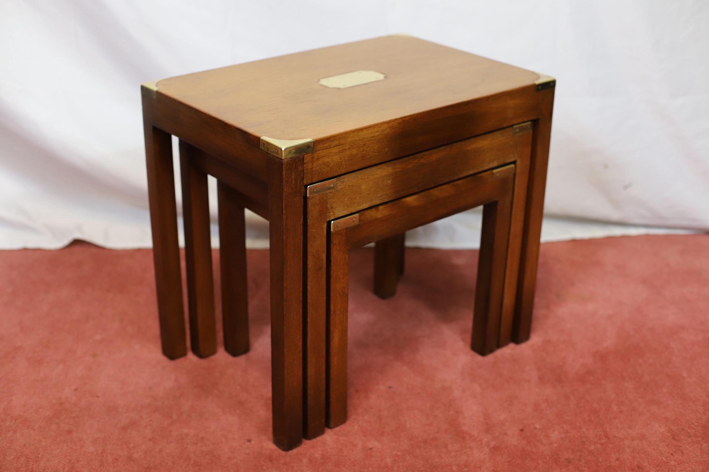 British Lovely Campaign Style Nest Of Three Tables For Sale